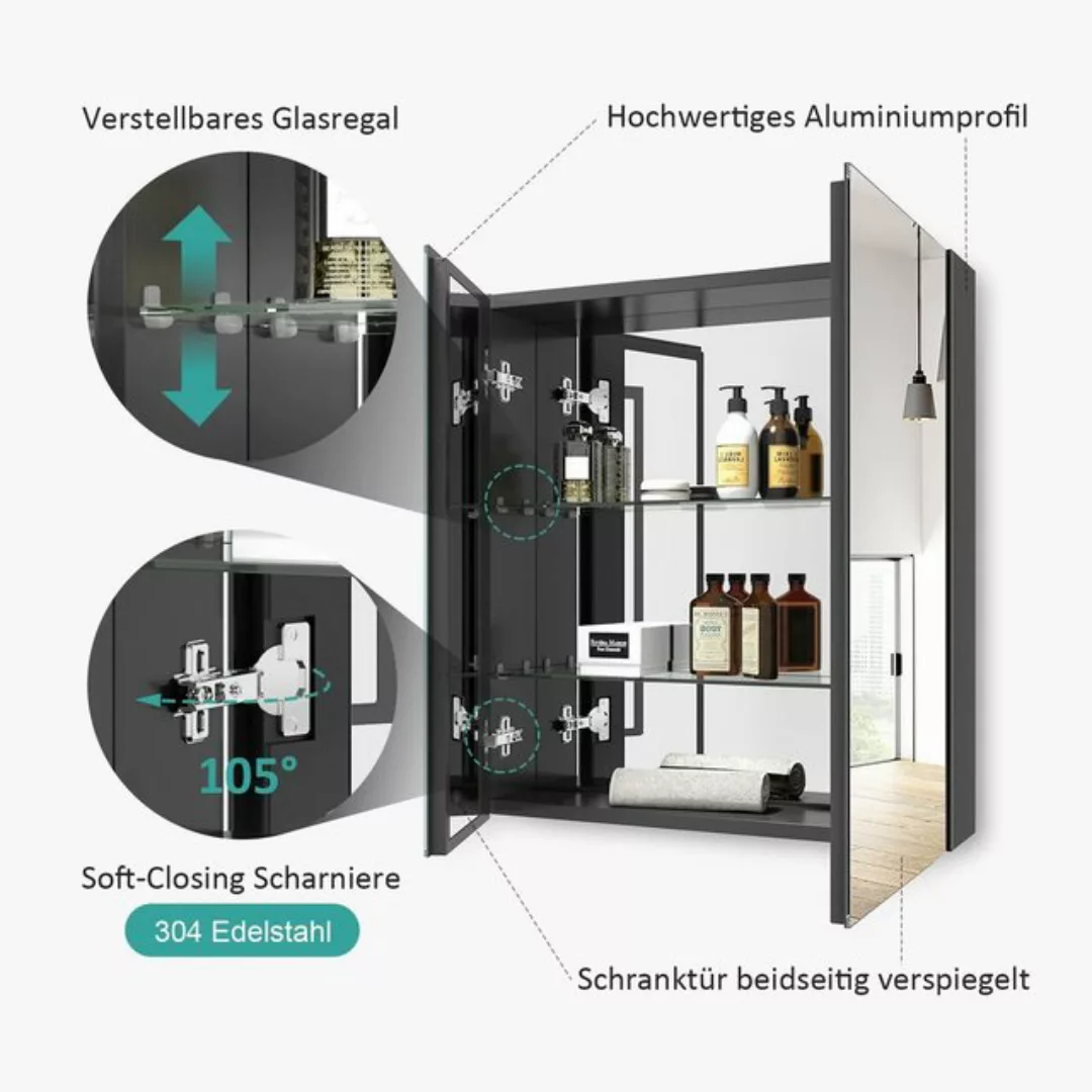 EMKE Spiegelschrank 60X65cm Badezimmer Spiegelschrank Verstellbare Trennwan günstig online kaufen