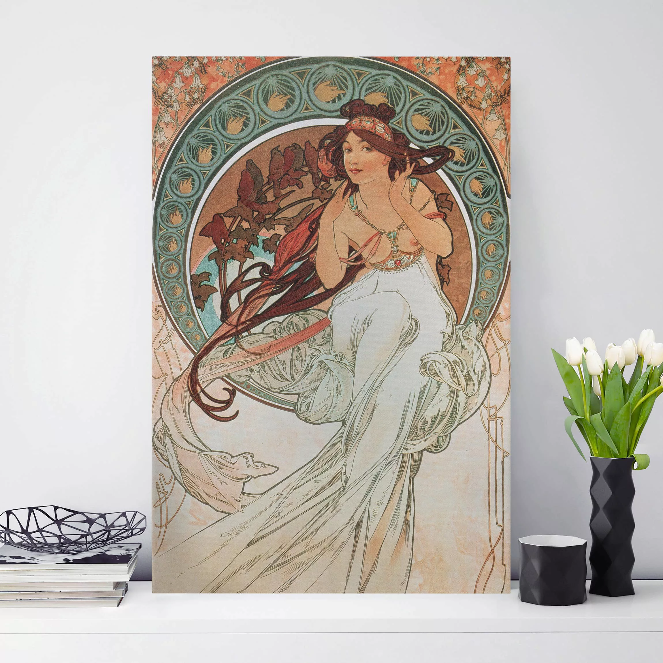 Leinwandbild Portrait - Hochformat Alfons Mucha - Vier Künste - Die Musik günstig online kaufen