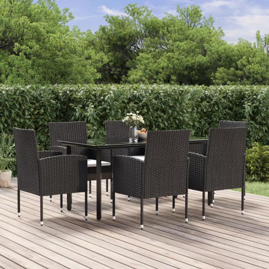 Vidaxl 7-tlg. Garten-essgruppe Mit Kissen Schwarz Poly Rattan günstig online kaufen