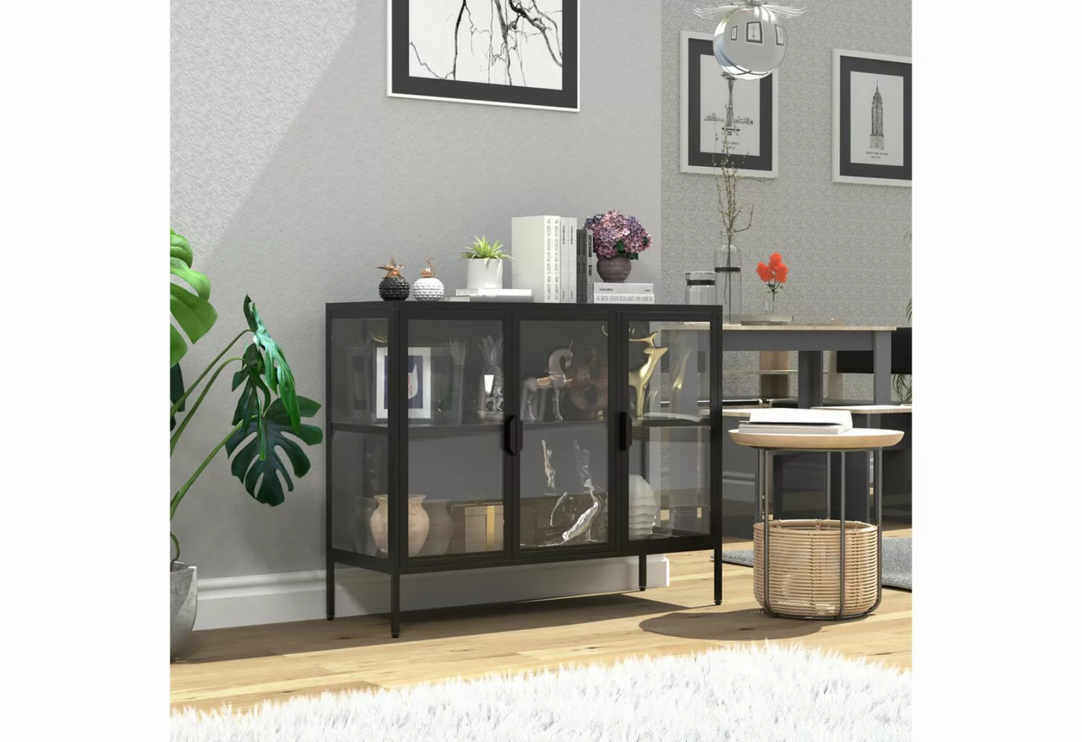 VCM Standvitrine Stahl Glas Vitrine Sideboard Kommode Floka L günstig online kaufen