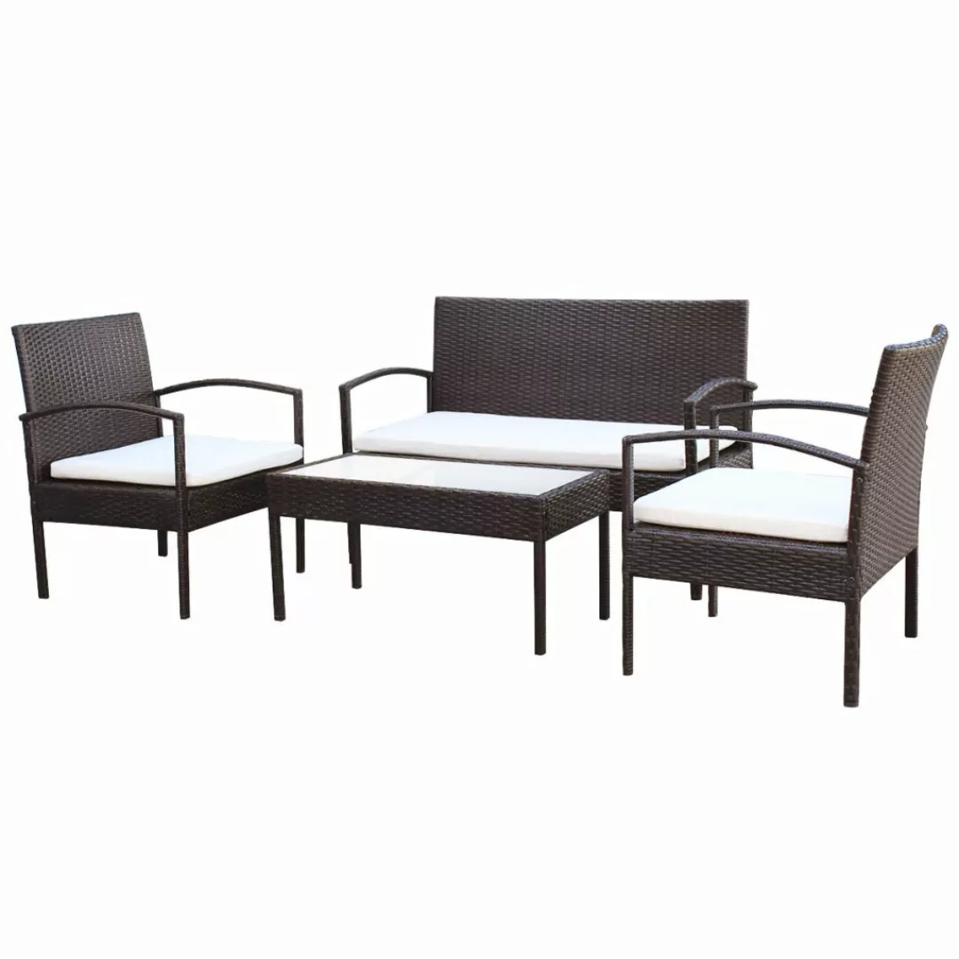 4-tlg. Garten-lounge-set Mit Auflagen Poly Rattan Braun günstig online kaufen