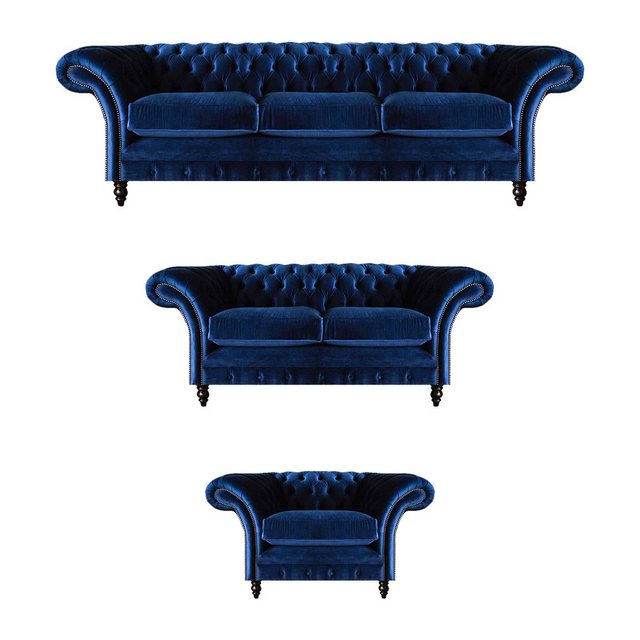 JVmoebel Chesterfield-Sofa Luxus Design Neu Garnitur Wohnzimmer Blau Sofa S günstig online kaufen