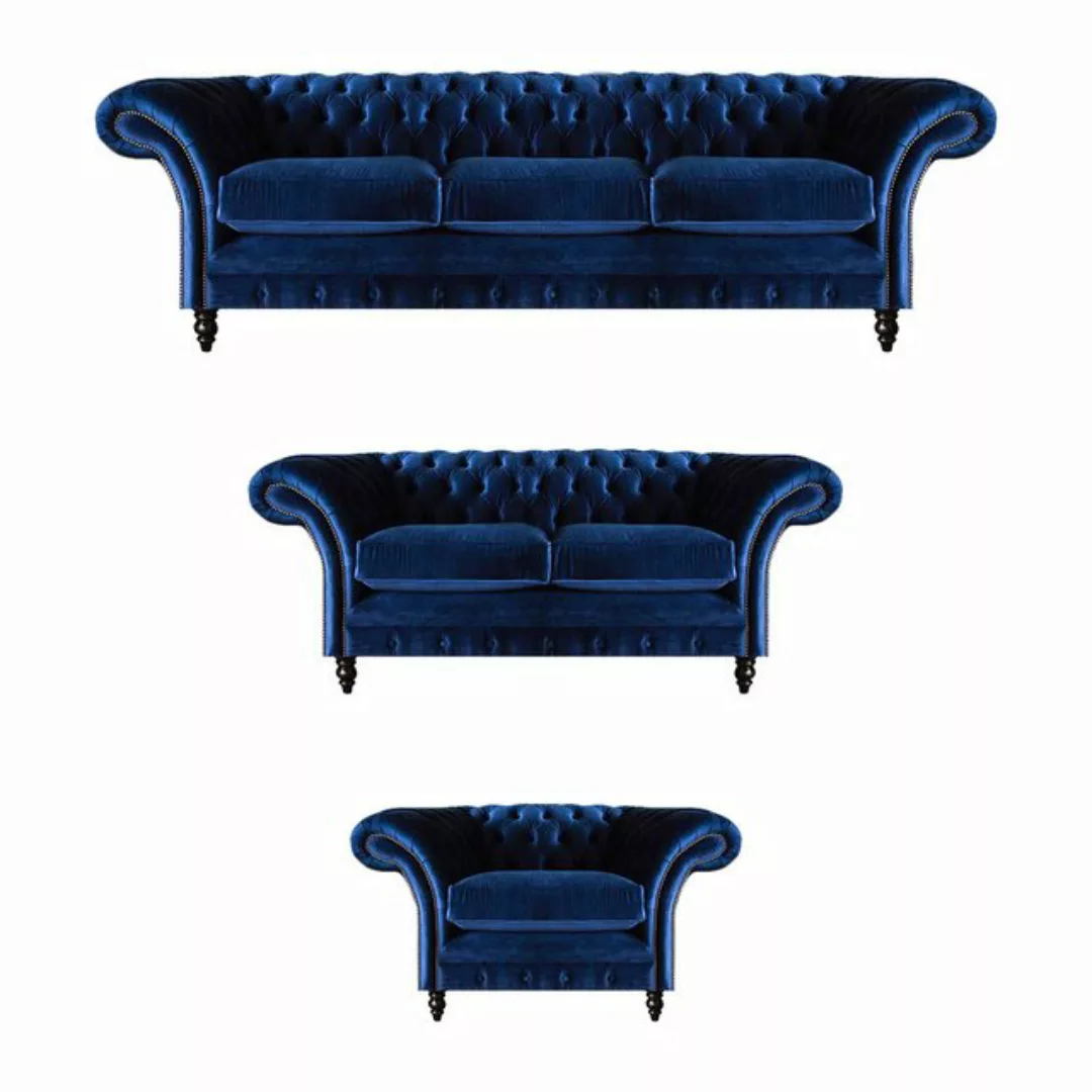 JVmoebel Chesterfield-Sofa Luxus Design Neu Garnitur Wohnzimmer Blau Sofa S günstig online kaufen