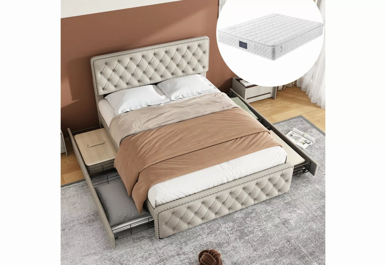 SOFTWEARY Polsterbett (Doppelbett mit Taschenfederkernmatratze, 160x200 cm) günstig online kaufen
