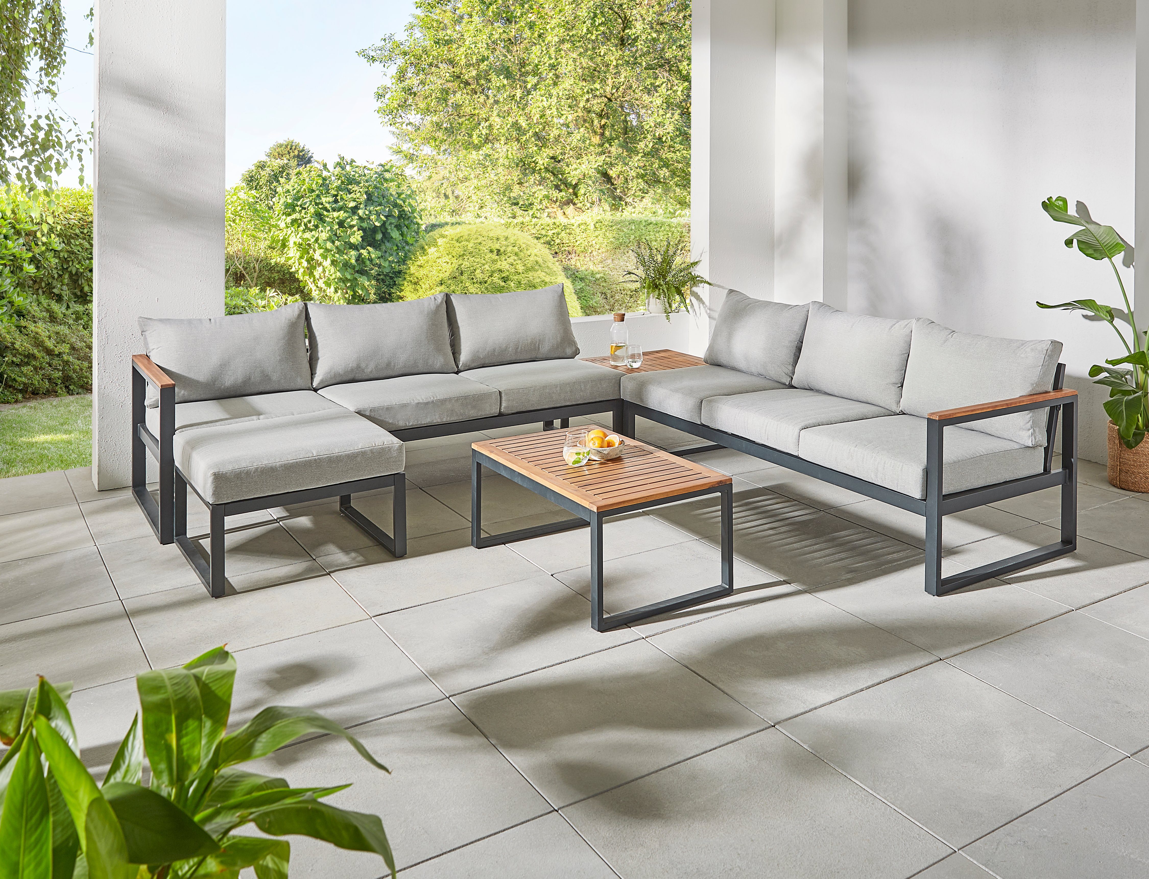 KONIFERA Gartenlounge-Set "Rhodos", (Set, 5 tlg., 2xBank,1xHocker, 1xTisch günstig online kaufen