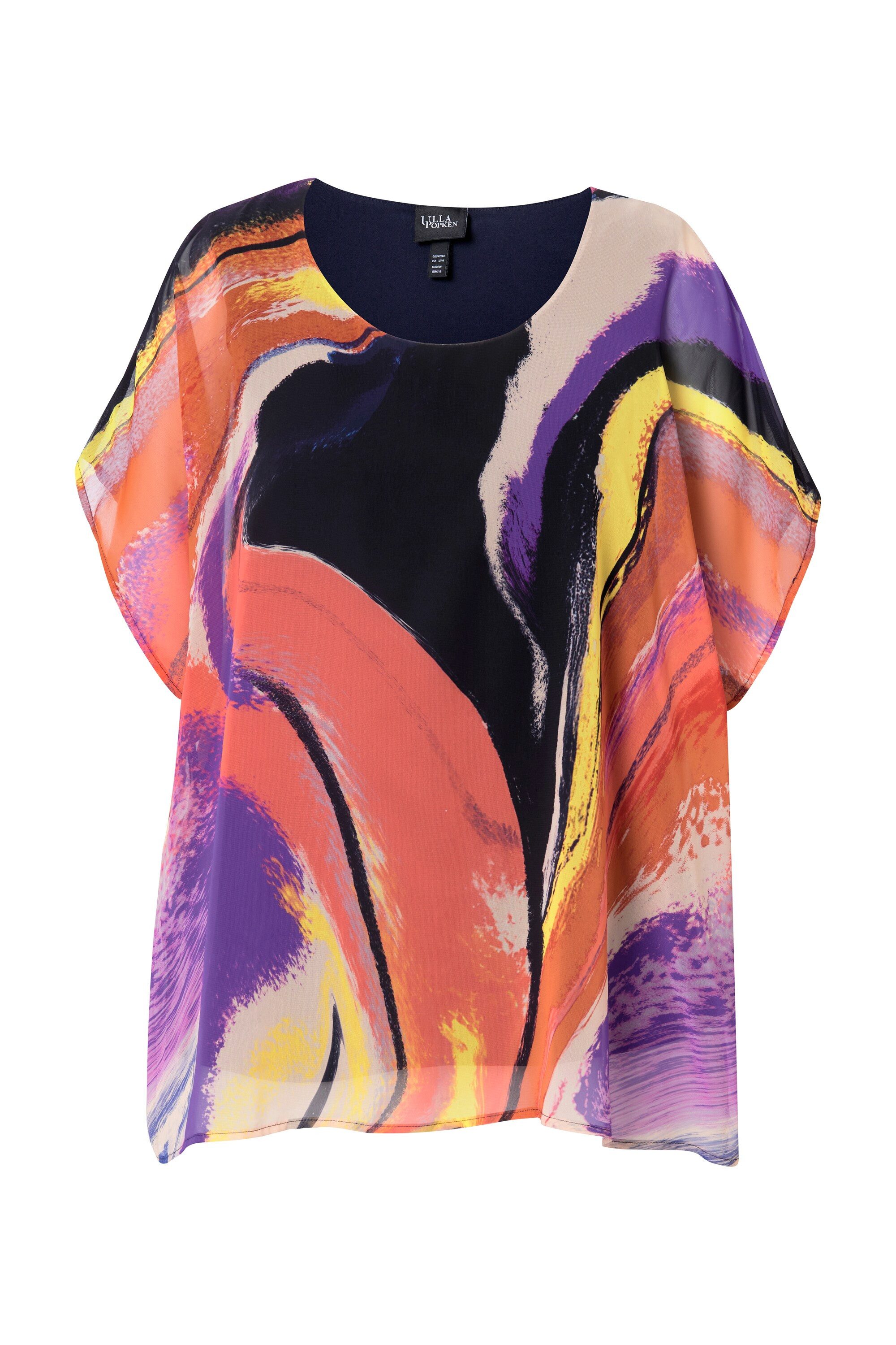 Ulla Popken Tunika Chiffon-Tunika doppellagig Rundhals günstig online kaufen