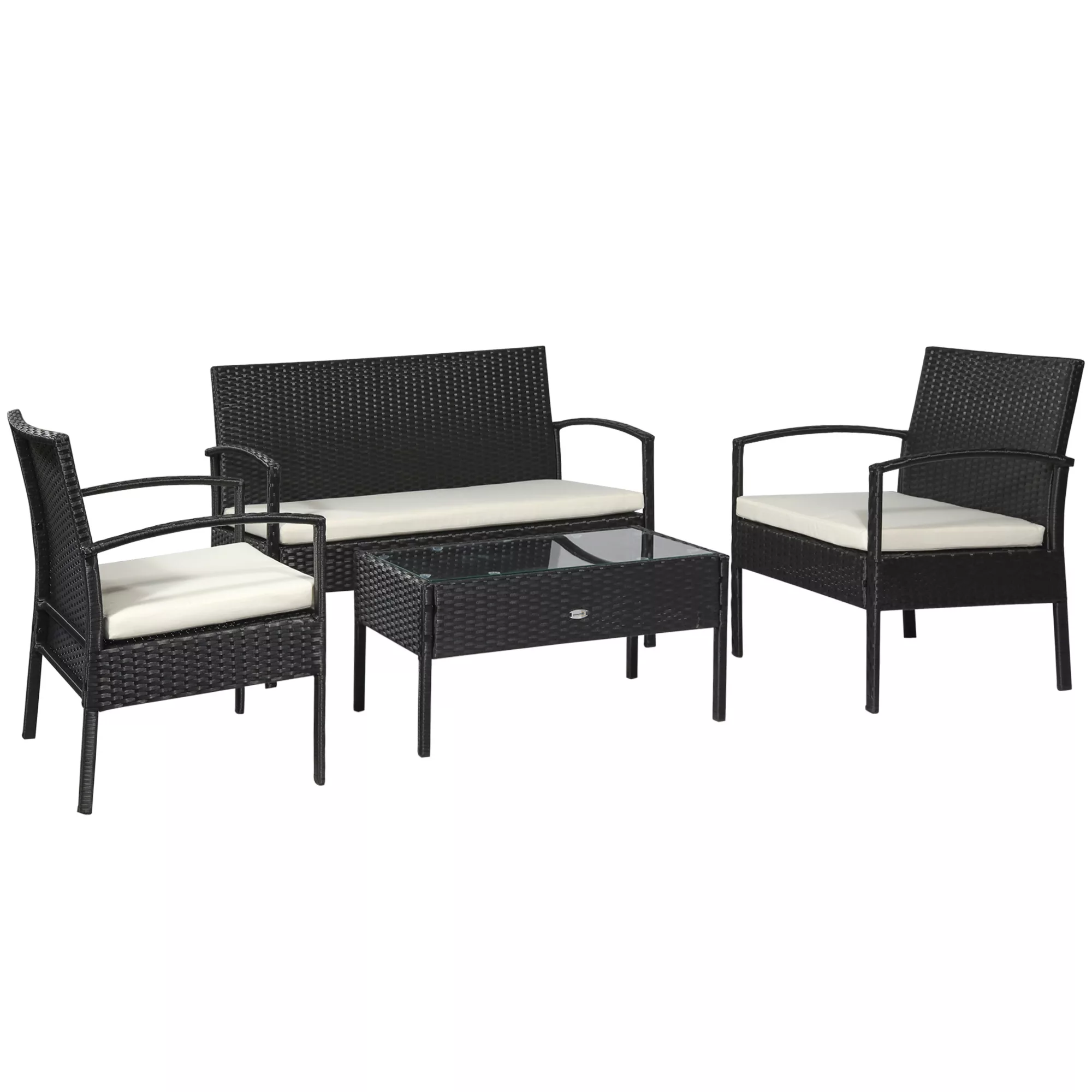 Outsunny Polyrattan Sitzgruppe für 4 Personen, Lounge Sofa Gartenset mit Ki günstig online kaufen