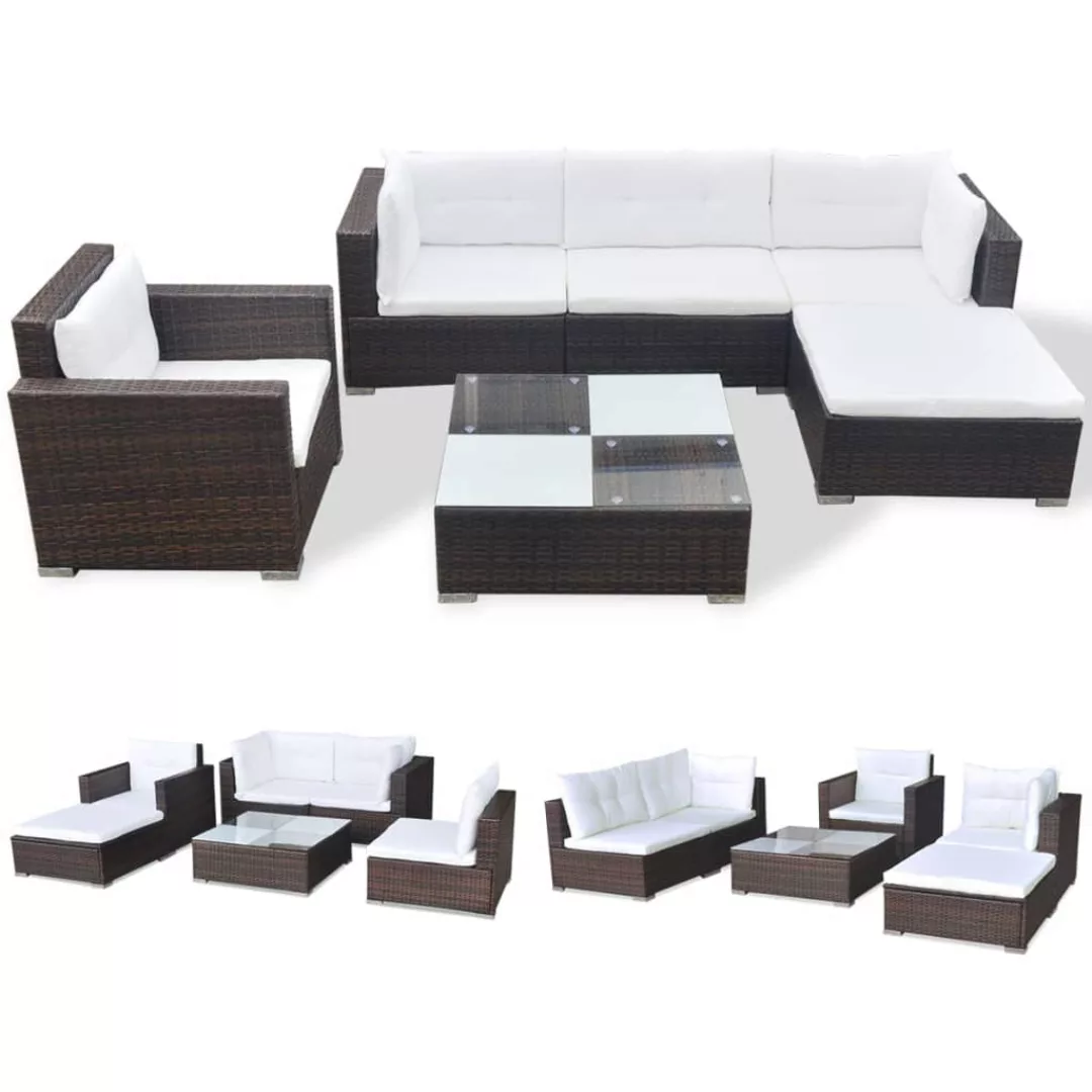 6-tlg. Garten-lounge-set Mit Auflagen Poly Rattan Braun günstig online kaufen