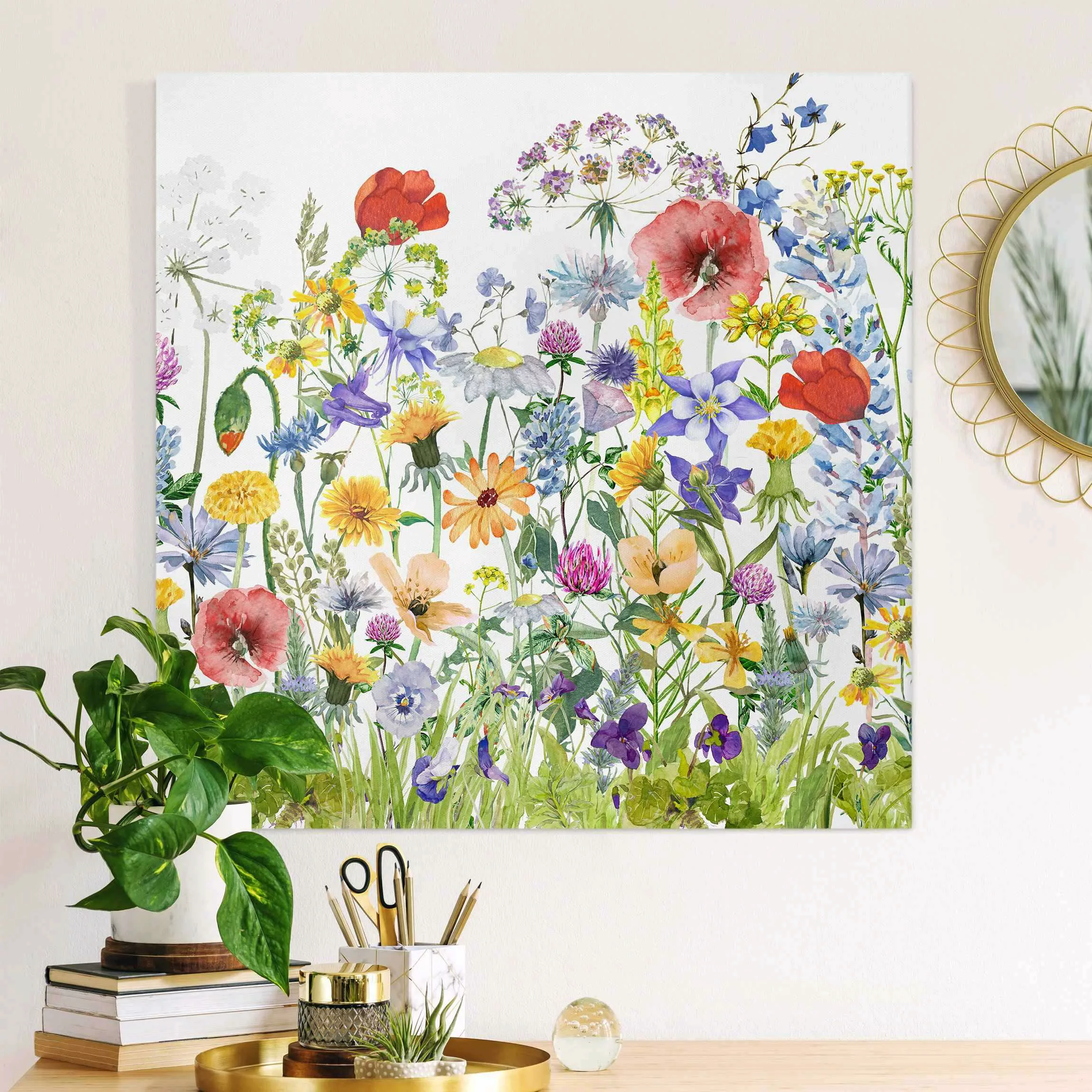 Leinwandbild Aquarellierte Blumenwiese günstig online kaufen