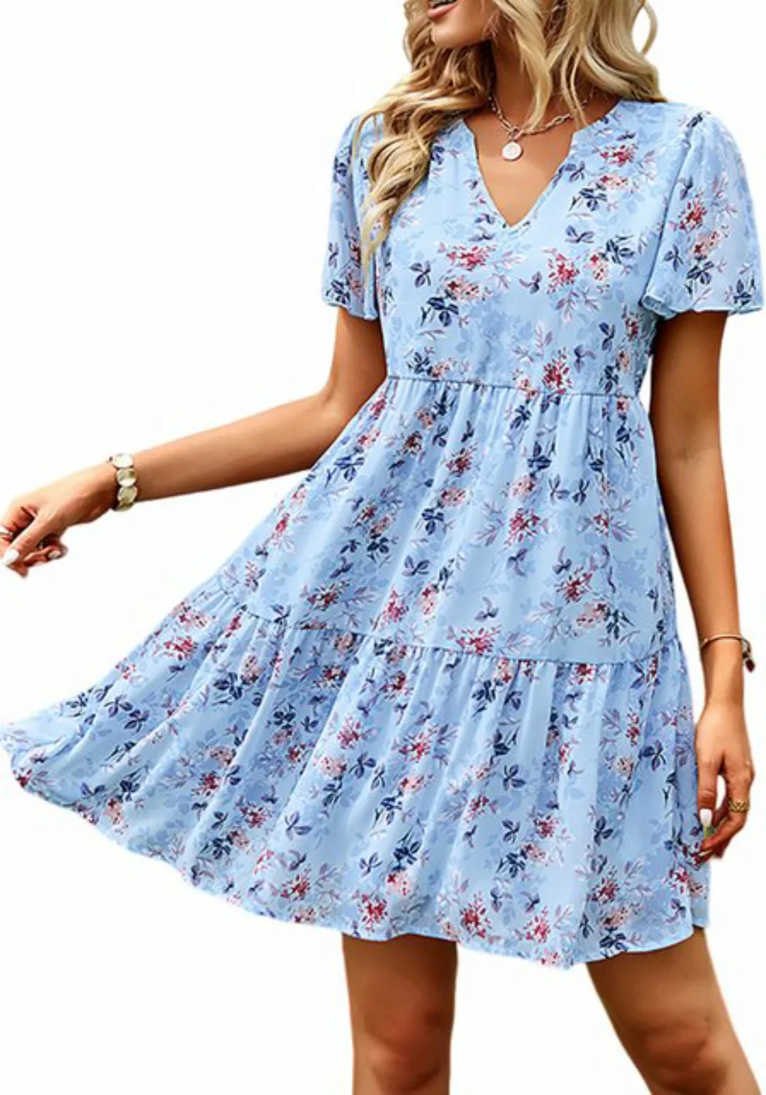 Lovolotti Sommerkleid Kleid Damen LO-KLDE-L01 Kleider Blumenkleid Dress Blu günstig online kaufen