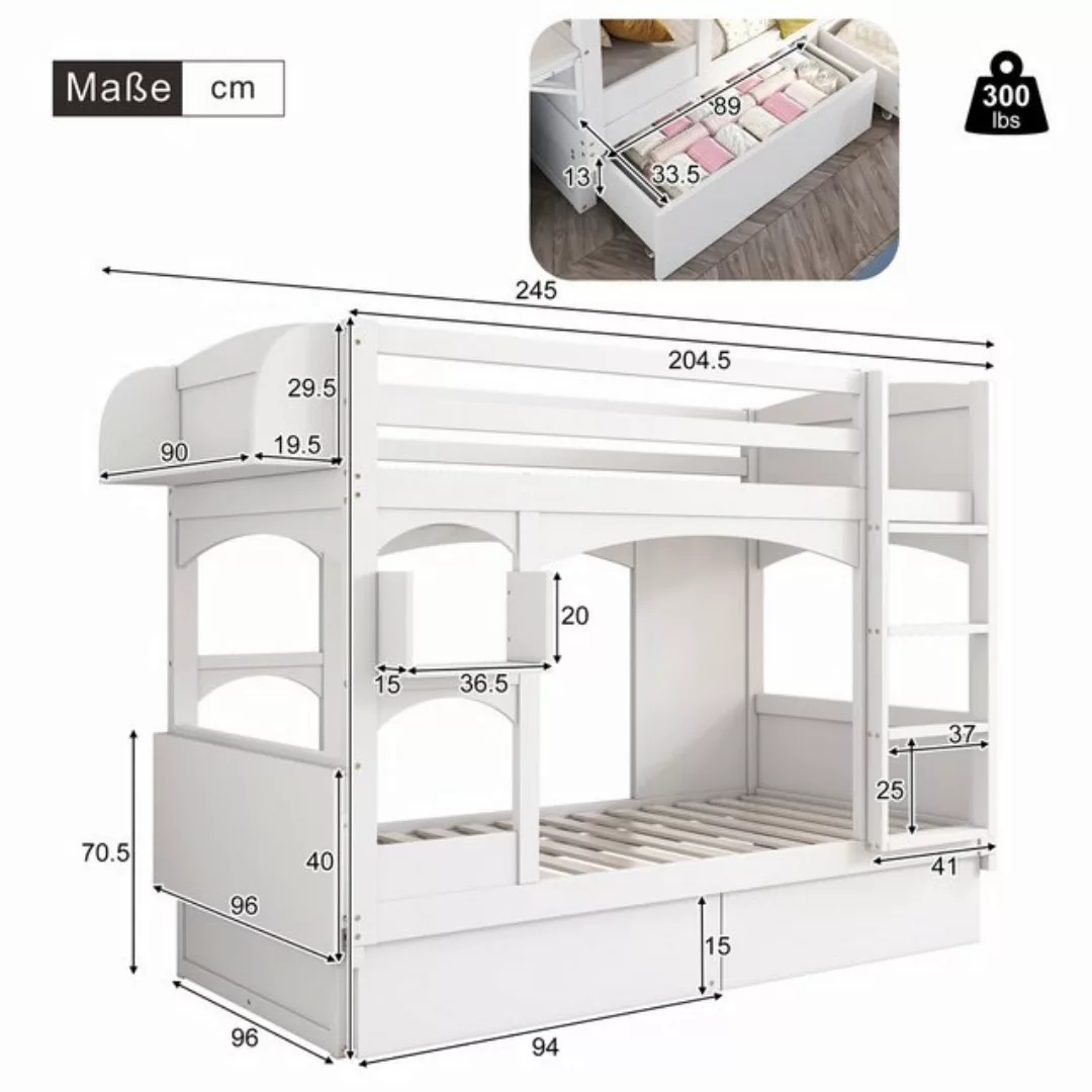 HAUSS SPLOE Kinderbett 90x200 mit Schreibtisch und Regal, Leiter und 2 Schu günstig online kaufen