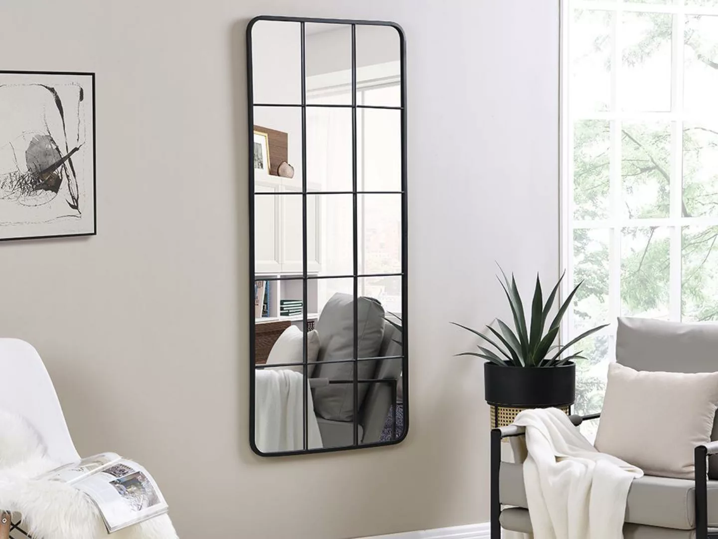 Spiegel Fenster-Optik - 60 x 140 cm - Industrial-Stil - Metall - Schwarz - günstig online kaufen
