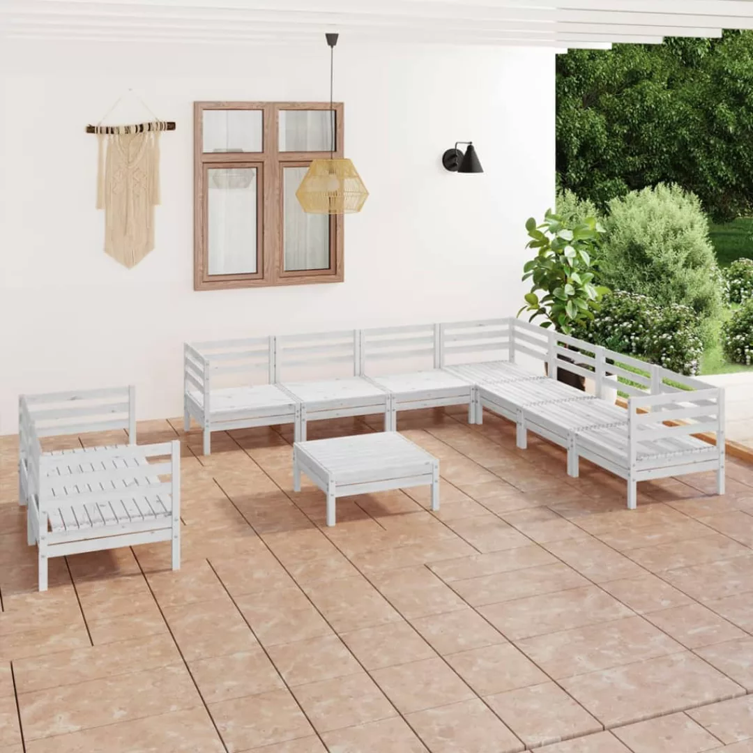 10-tlg. Garten-lounge-set Massivholz Kiefer Weiß günstig online kaufen