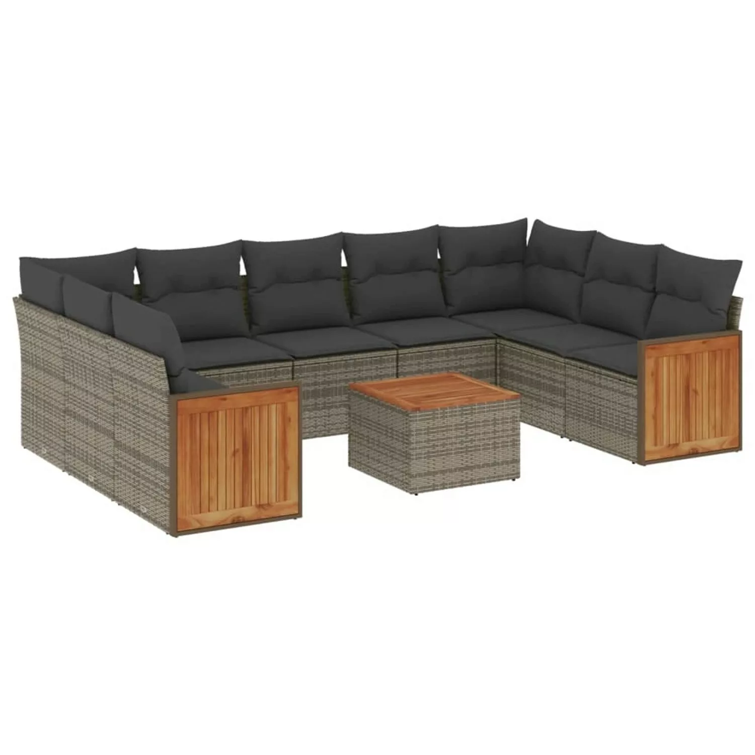 vidaXL 10-tlg Garten-Sofagarnitur mit Kissen Grau Poly Rattan Modell 75 günstig online kaufen