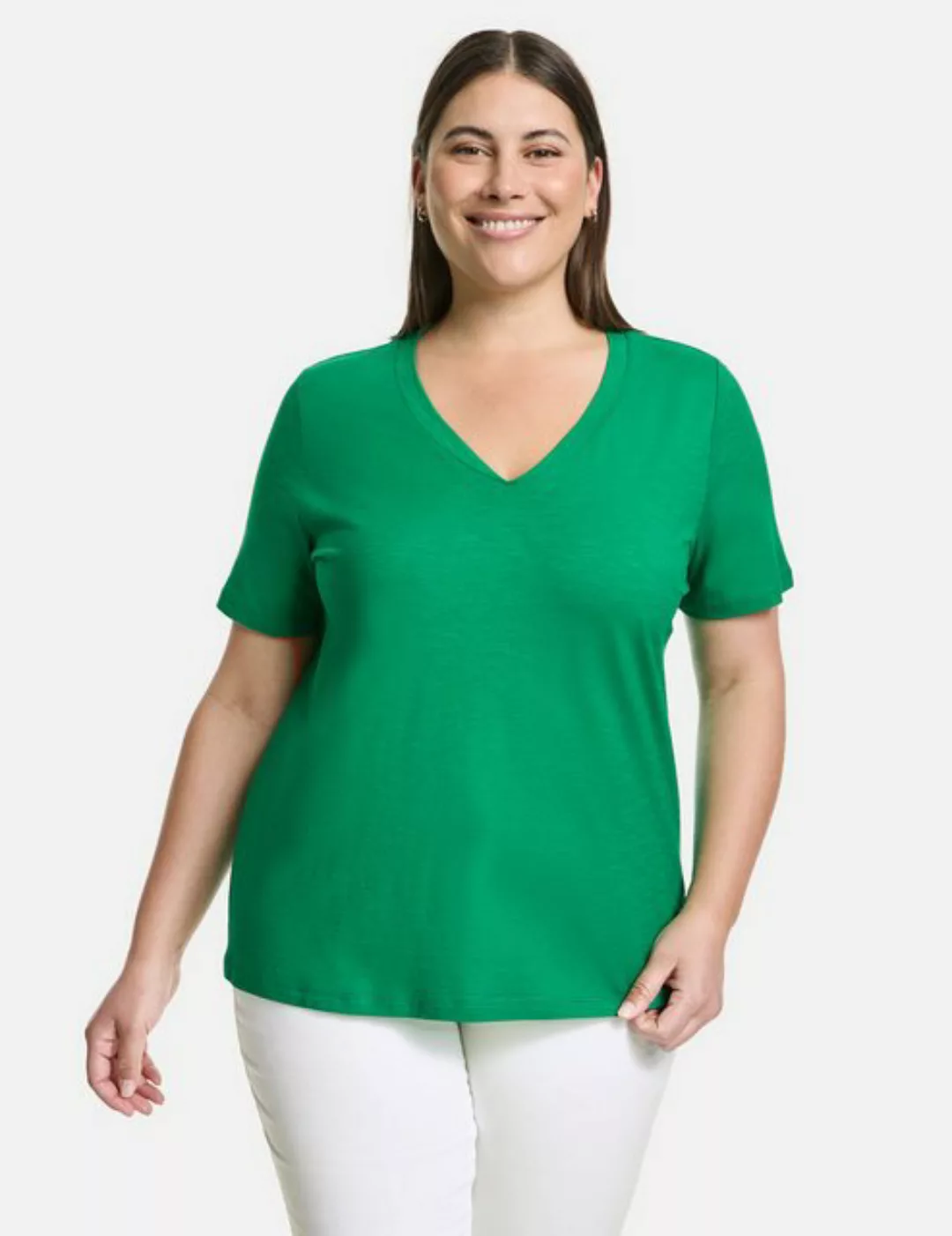Samoon Kurzarmshirt V-Shirt aus Bio-Baumwolle günstig online kaufen