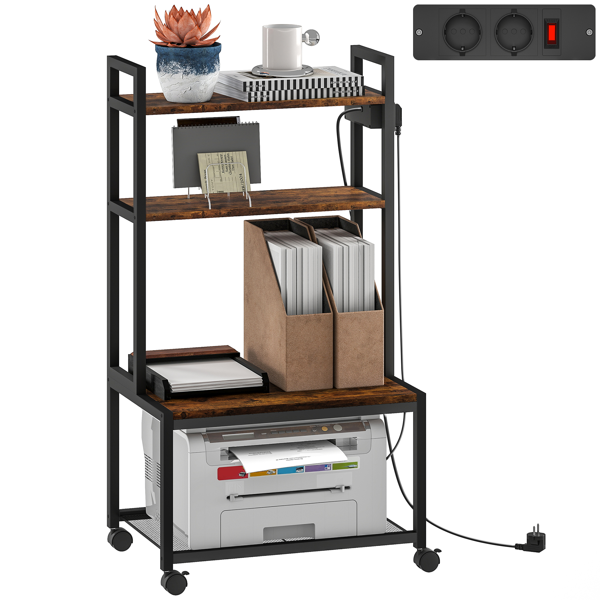 HOMCOM Druckerständer mit 4 Ebenen, Steckdosen, rollen und Regalen, Metallg günstig online kaufen