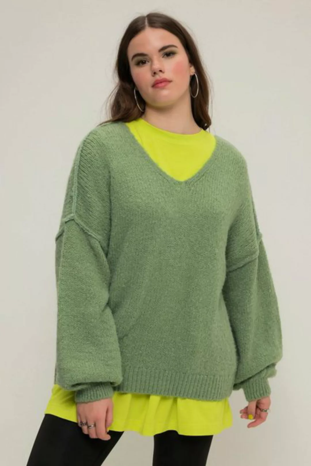 Studio Untold Fleecepullover Pullover V-Ausschnitt weiter Langarm Oversized günstig online kaufen