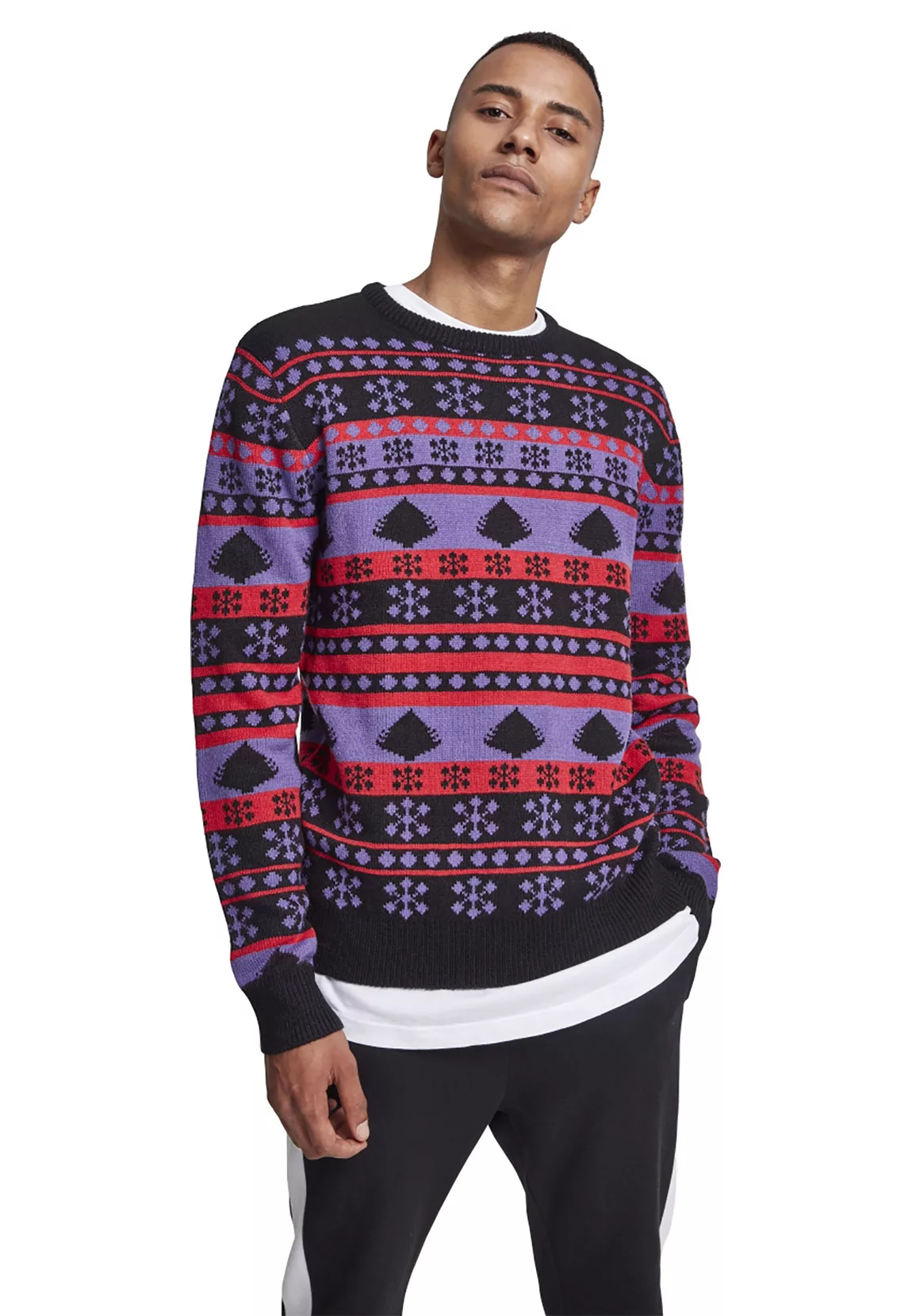 Urban Classics Pullover SNOWFLAKE CHRISTMAS TREE SWEATER TB2522 Lila/Schwar günstig online kaufen