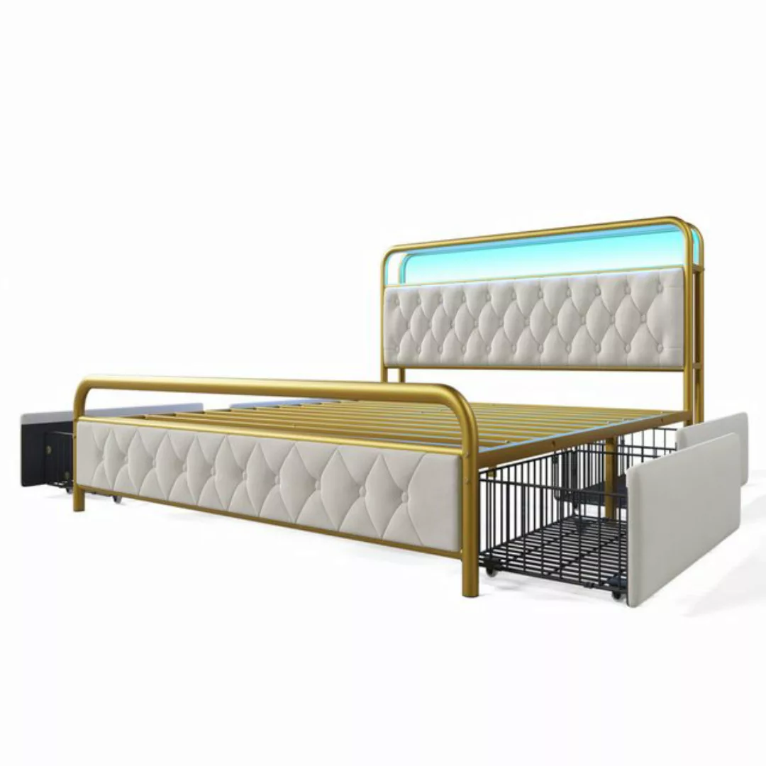 REDOM Polsterbett Metallbett Stauraumbett (Doppelbett, 160×200CM, mit Bettr günstig online kaufen