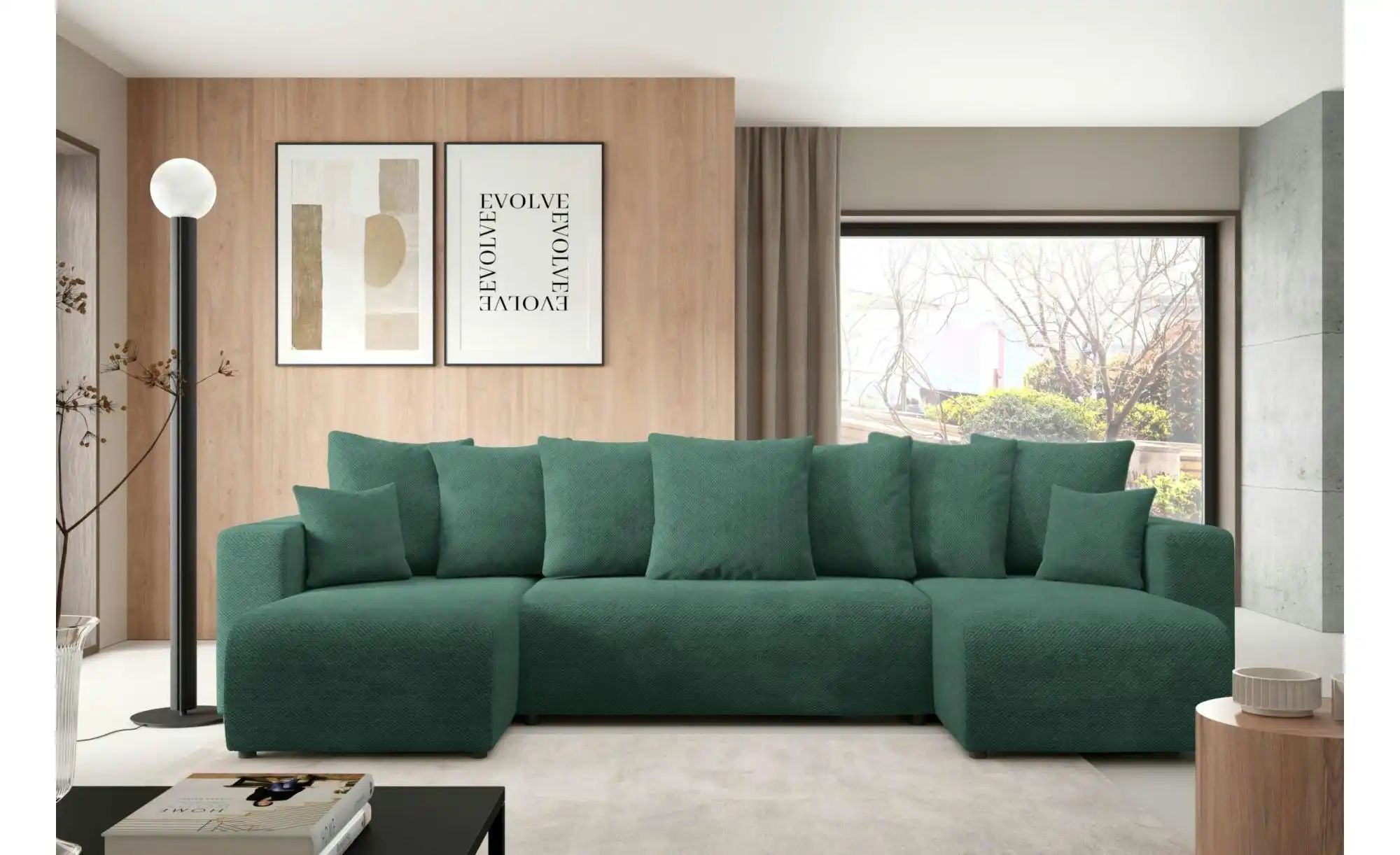 Wohnlandschaft EVORA U Beige   ¦ grün ¦ Maße (cm): B: 318 H: 88 Polstermöbe günstig online kaufen