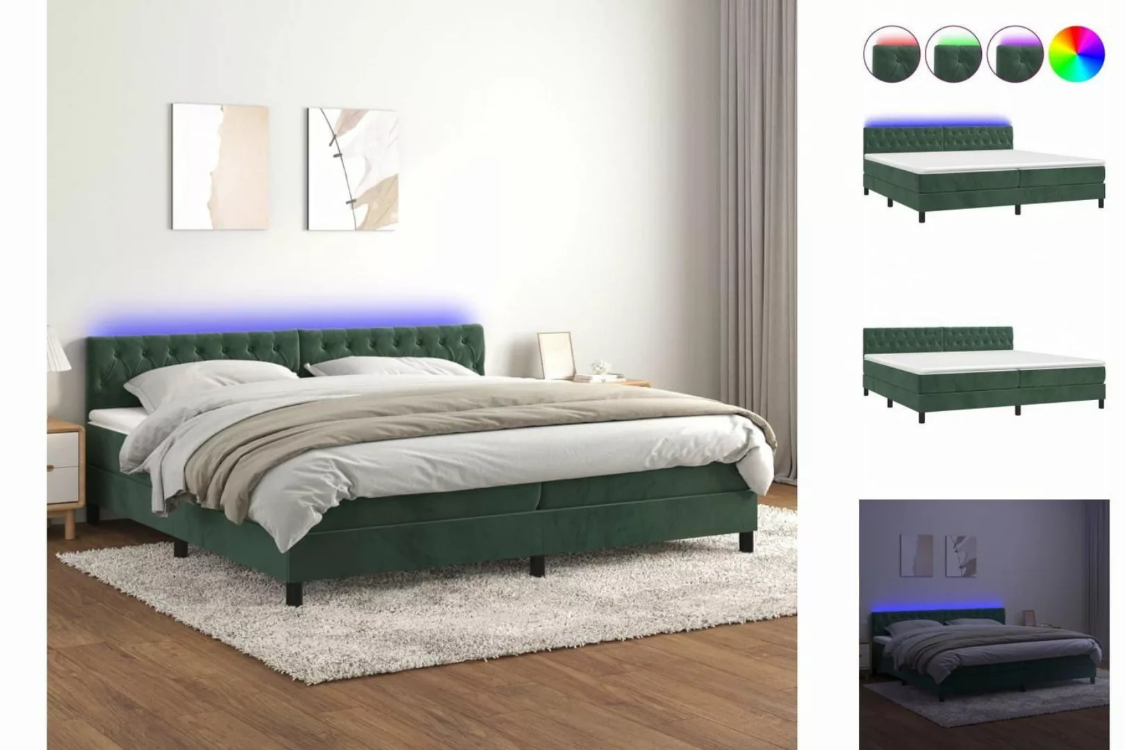vidaXL Bettgestell Boxspringbett mit Matratze LED Dunkelgrün 200x200 cm Sam günstig online kaufen