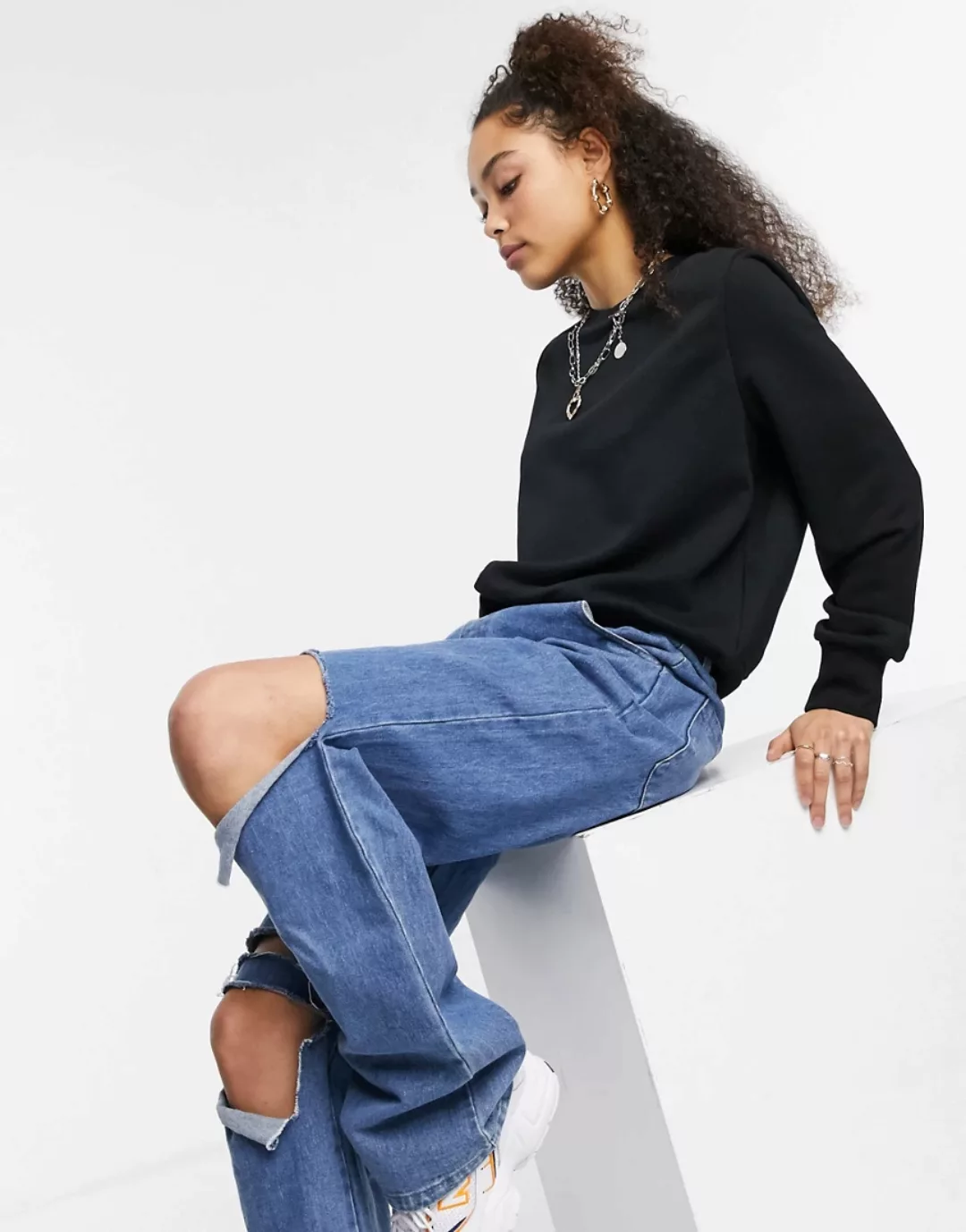 NOISY MAY Weiches Stehkragen Sweatshirt Damen Schwarz günstig online kaufen