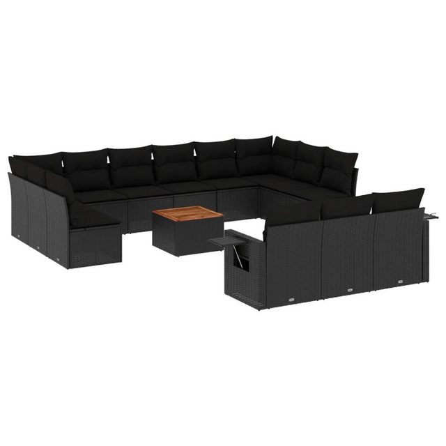 vidaXL Sofaelement 14-tlg. Garten-Sofagarnitur mit Kissen Schwarz Poly Ratt günstig online kaufen