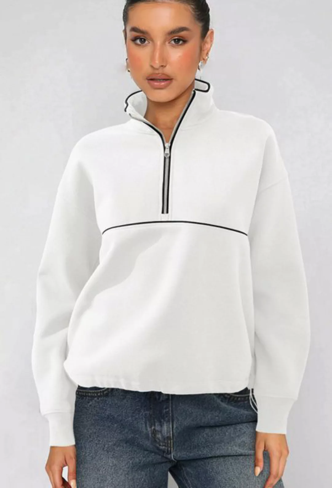 CHENIN Langarmhemd Damen Half Zip Clash Colour Sweatshirt mit langen Ärmeln günstig online kaufen