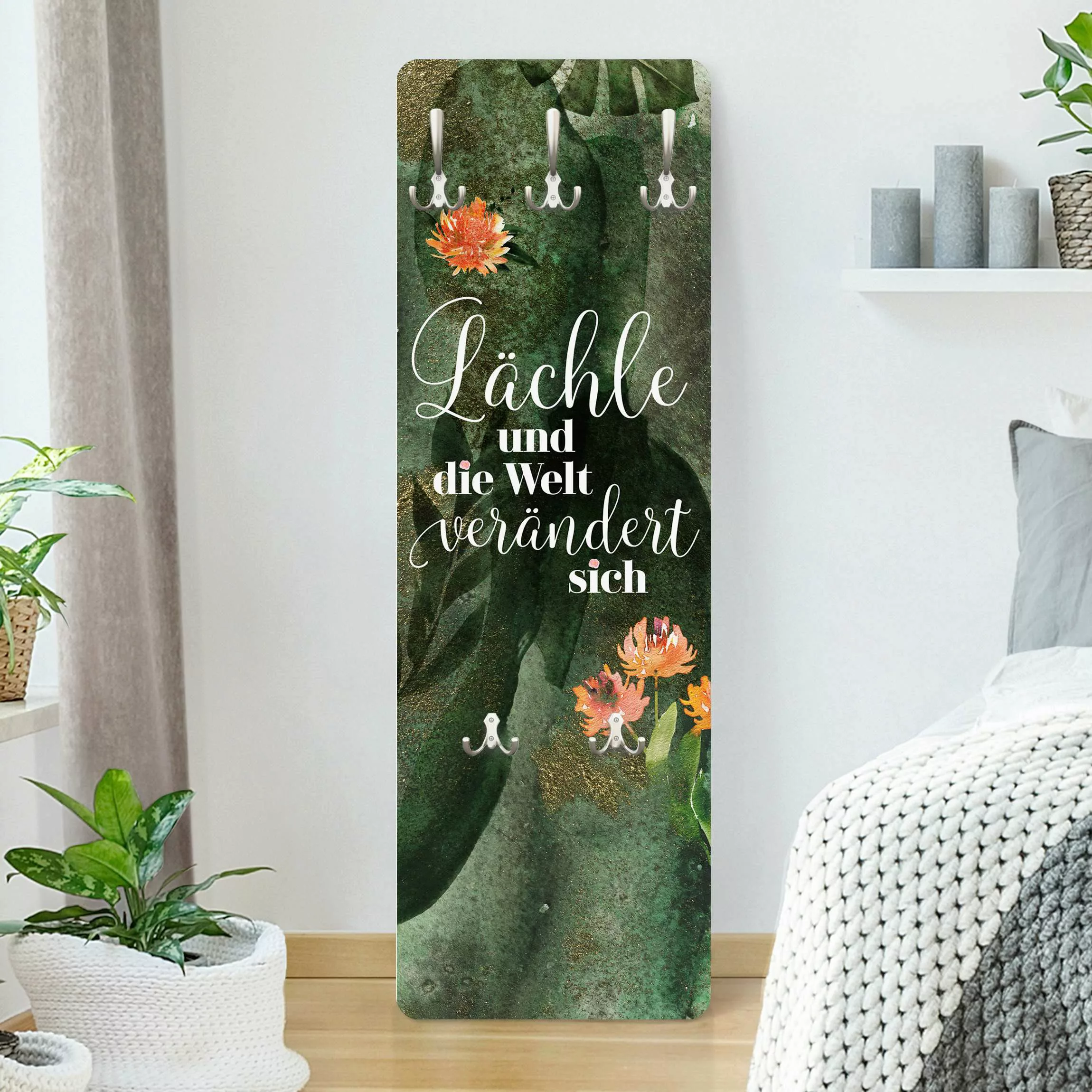 Wandgarderobe Holzpaneel Blumen Tropical - Lächle und günstig online kaufen