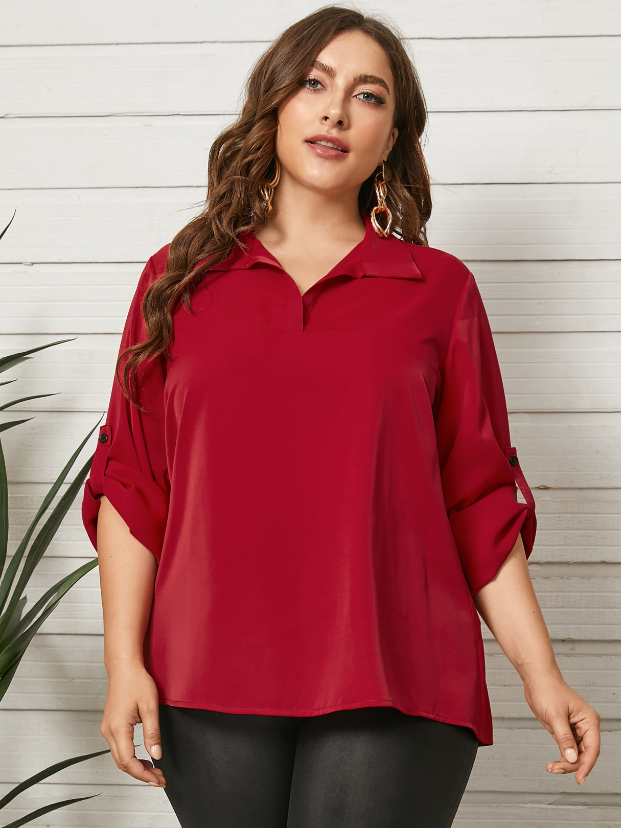 YOINS Plus Size Classic Kragen Langarm Bluse günstig online kaufen