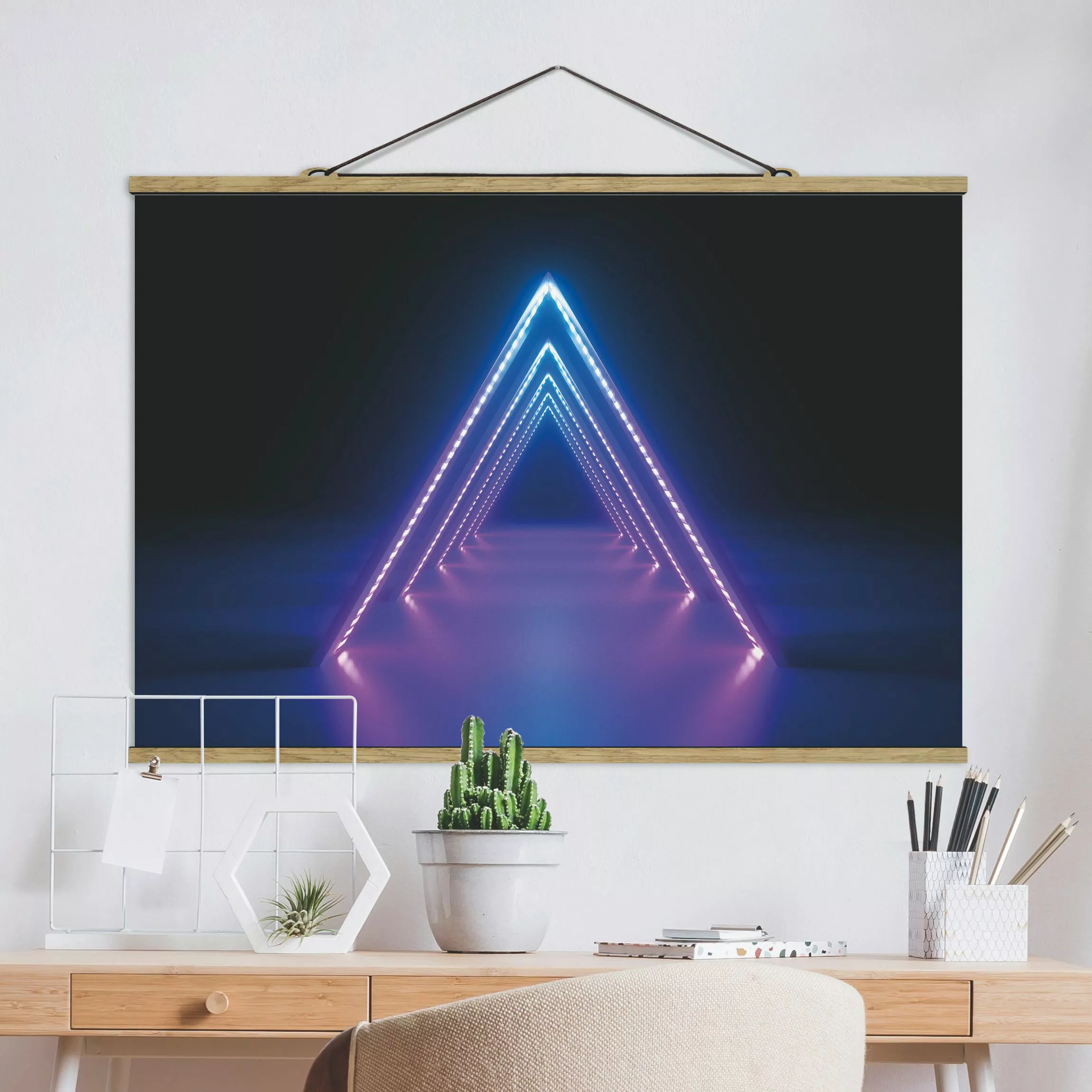 Stoffbild mit Posterleisten Neon Dreieck günstig online kaufen