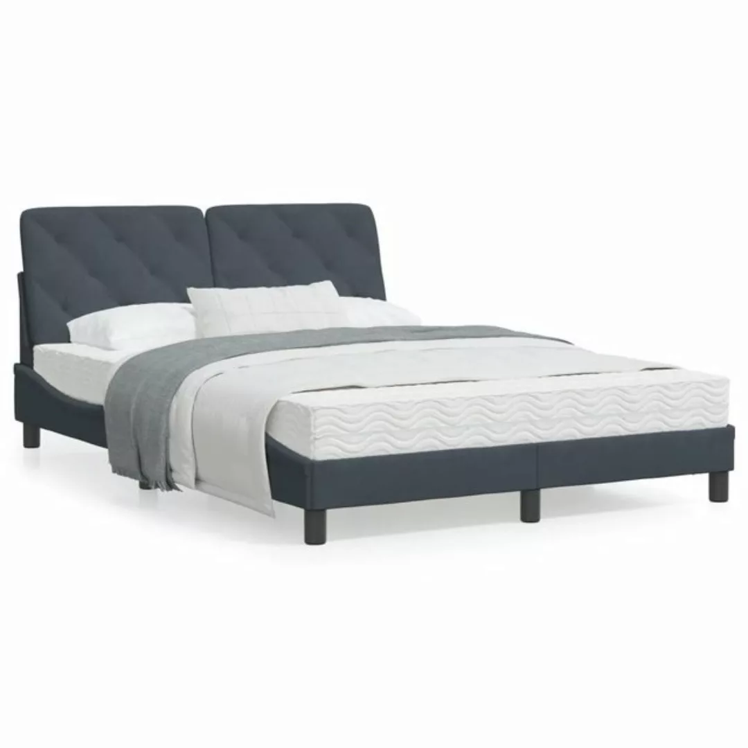 vidaXL Bettgestell Bett mit Matratze Dunkelgrau 120x200 cm Samt Bettgestell günstig online kaufen