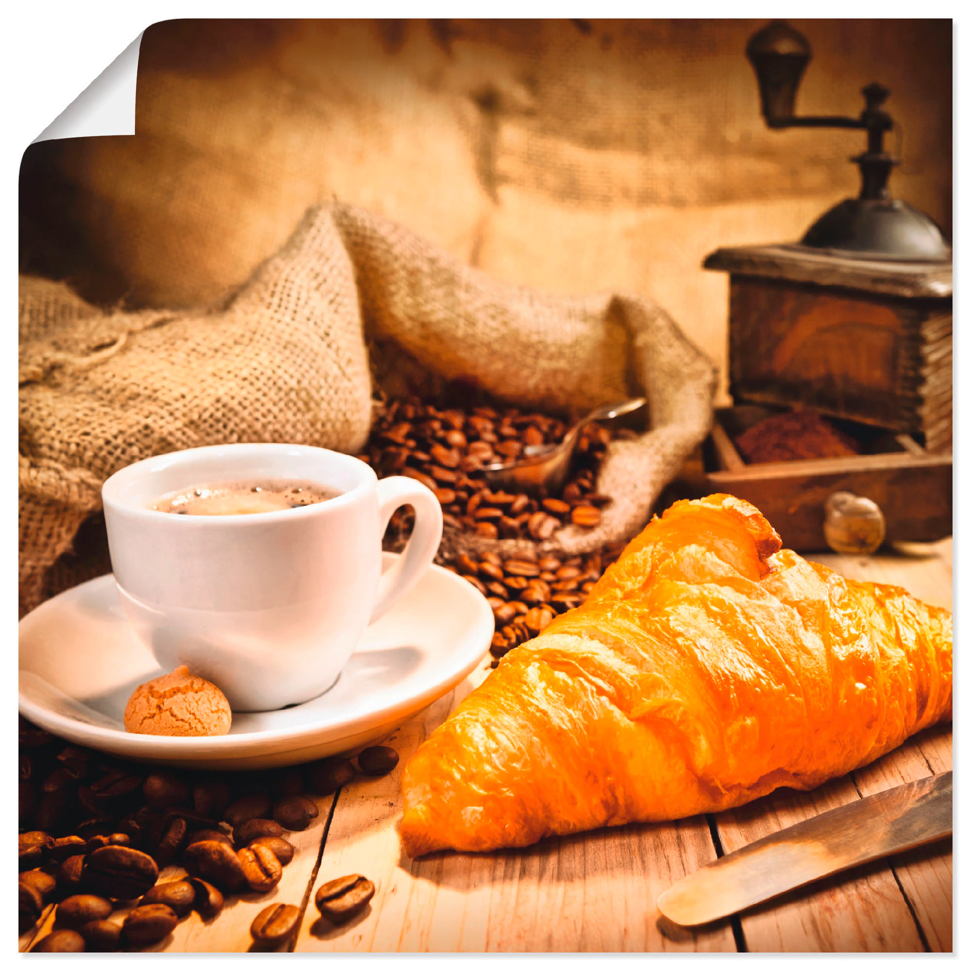 Artland Wandbild "Kaffeetasse mit Croissant", Getränke, (1 St.), als Leinwa günstig online kaufen