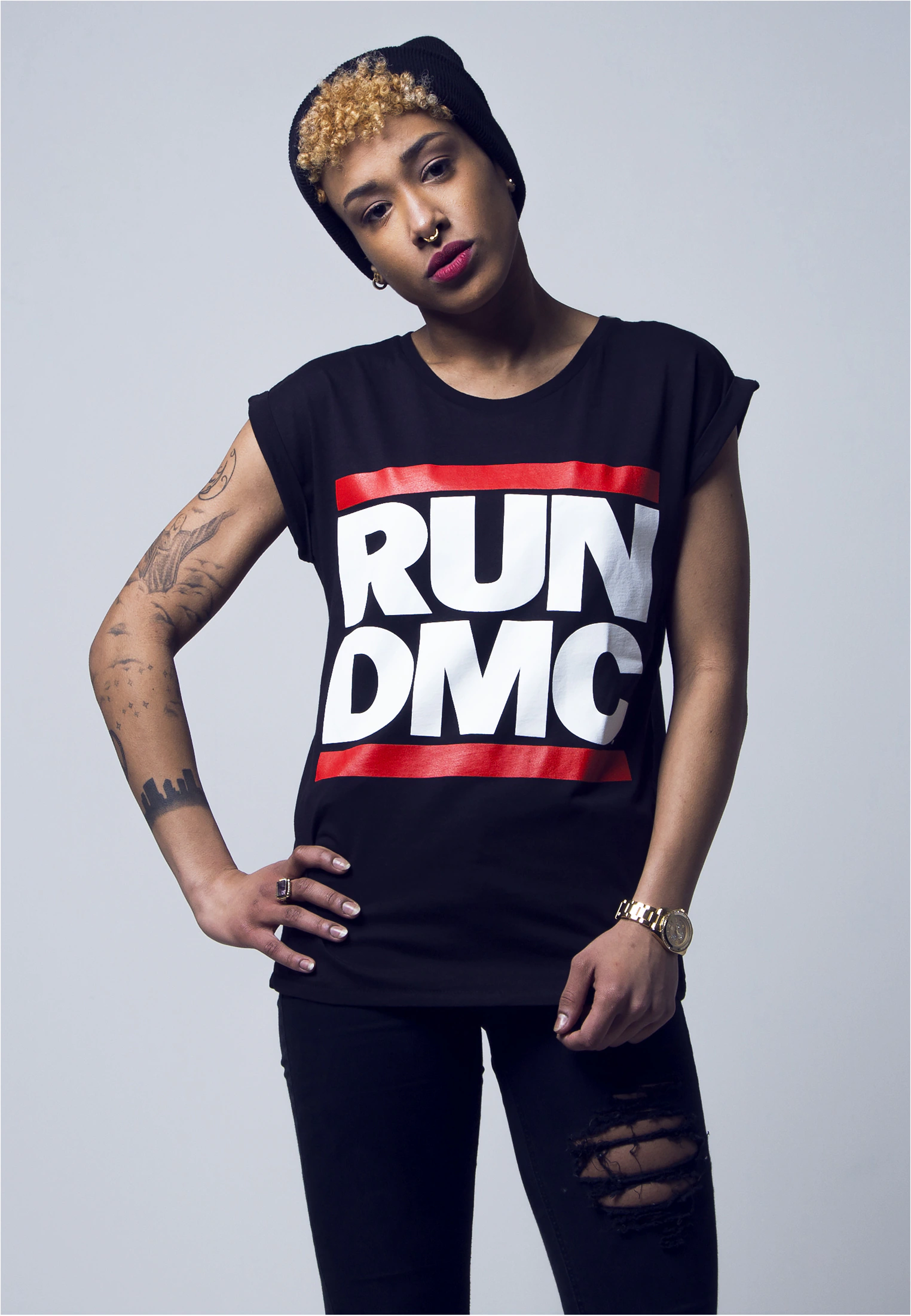 MisterTee Kurzarmshirt "Damen Ladies Run DMC Logo Tee" günstig online kaufen