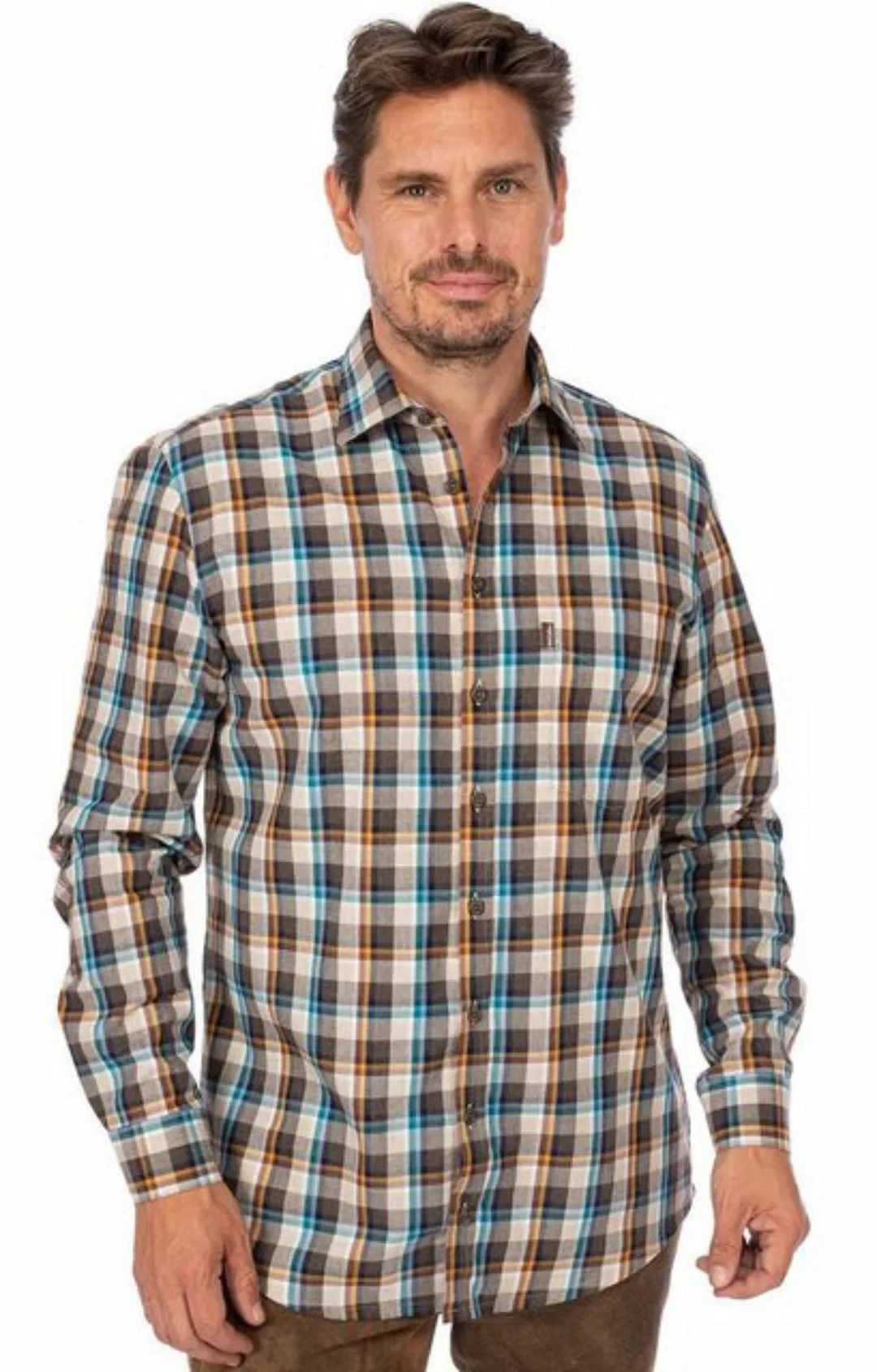 OS-Trachten Karohemd Flanellhemd karo ECKBACH mittelbeige (Regular Fit) günstig online kaufen