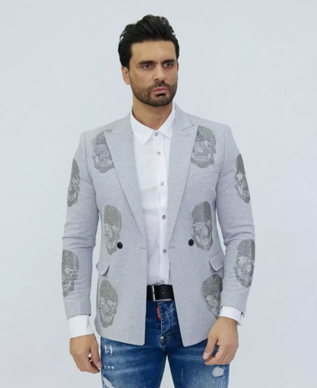 Denim Distriqt Sakko Elegantes Herren Strass Totenkopf Sakko im klassischen günstig online kaufen