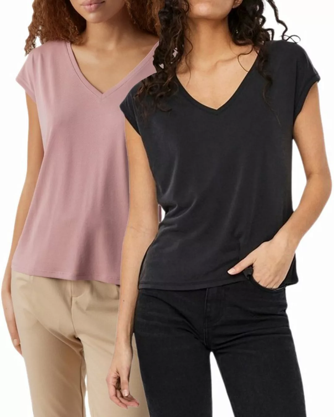 Vero Moda T-Shirt (2er-Pack) Basic Shirt mit V-Ausschnitt im Doppelpack günstig online kaufen