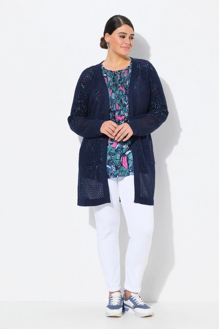 Ulla Popken Strickjacke Long-Strickjacke Netz-Optik offene Form günstig online kaufen