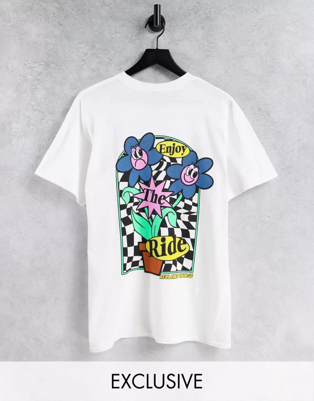 Reclaimed Vintage Inspired – T-Shirt mit Blumentopf-Grafik in Weiß günstig online kaufen