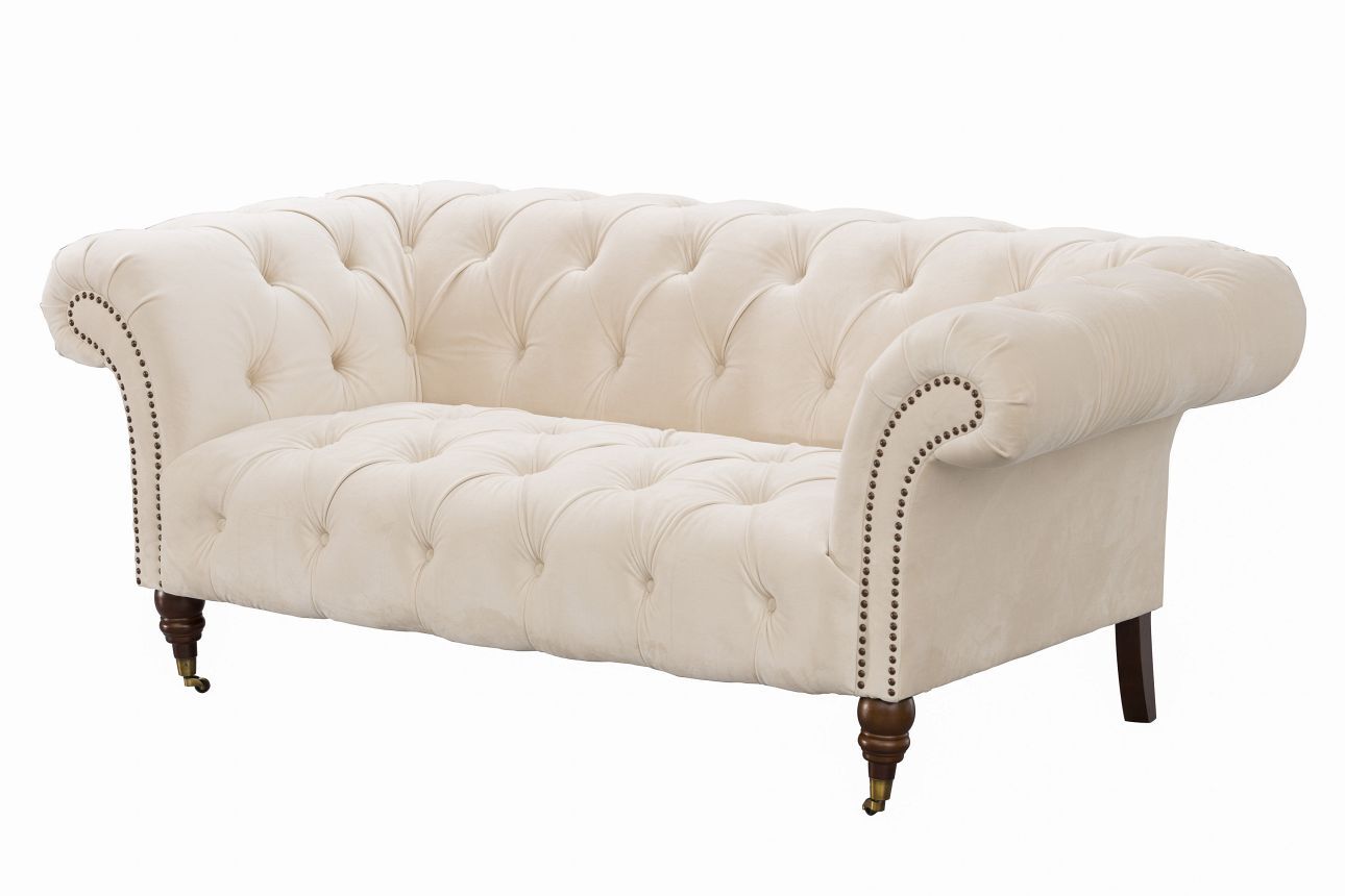 Sofa Chesterfield Glamour Velvet Cream 2-Sitzer, 187 x 94 x 75 cm günstig online kaufen