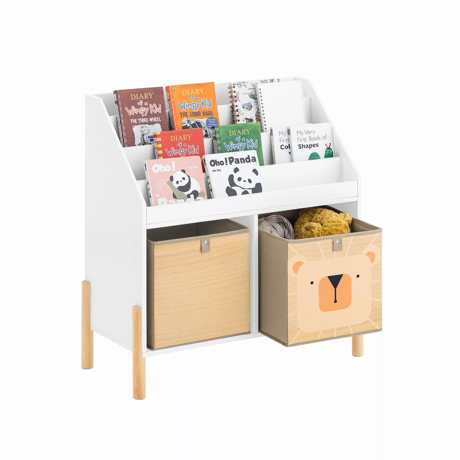 SoBuy Bücherregal Kinderregal mit 4 Ablagefächern und 2 Aufbewahrungsboxen günstig online kaufen