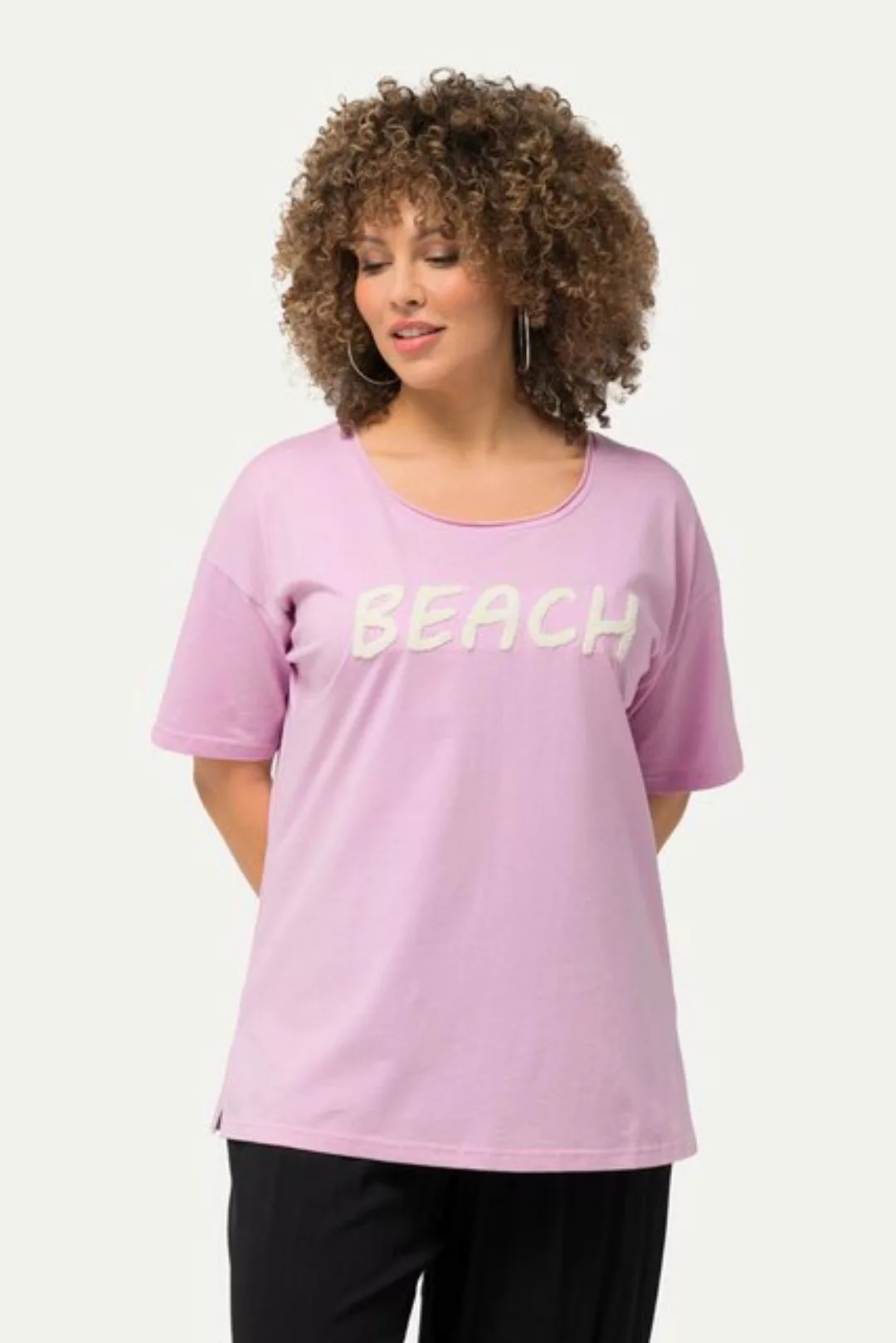 Ulla Popken Rundhalsshirt T-Shirt Frottee-Schriftzug Oversized Rundhals günstig online kaufen