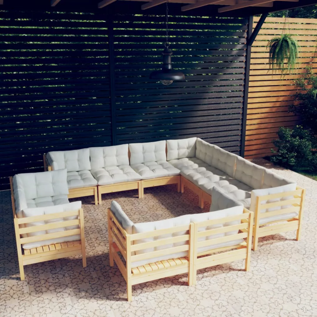 11-tlg. Garten-lounge-set Mit Creme Kissen Massivholz Kiefer günstig online kaufen