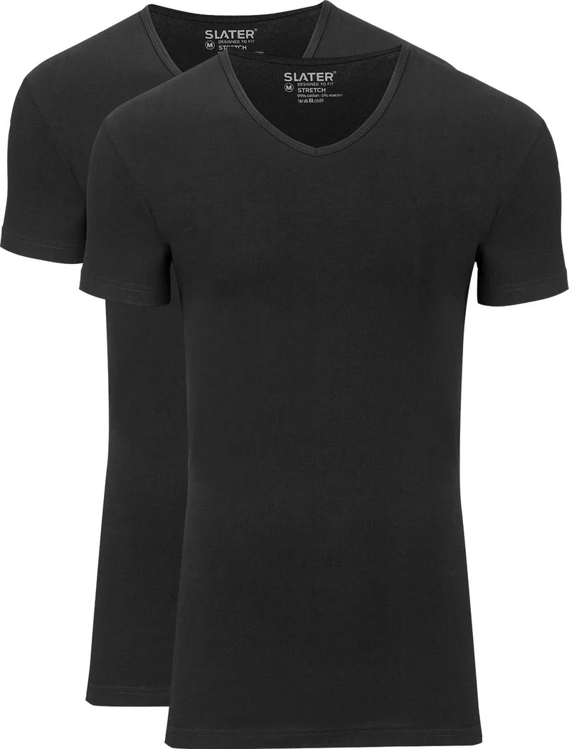 Slater 2er-Pack Stretch V-Ausschnitt T-shirt Schwarz - Größe L günstig online kaufen