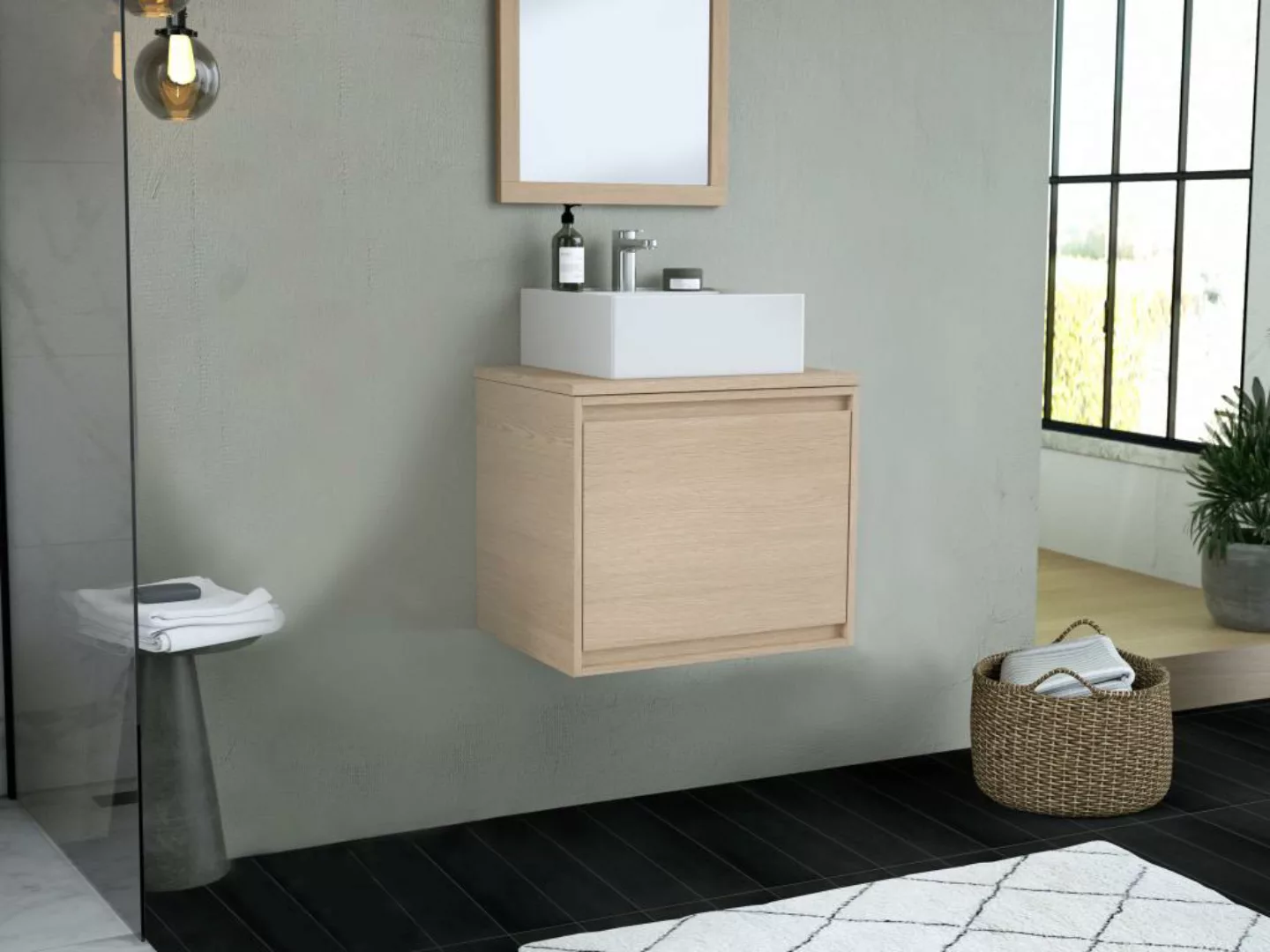 Waschbeckenunterschrank mit Innenschublade - 60 cm - Eichenholzfurnier - ME günstig online kaufen