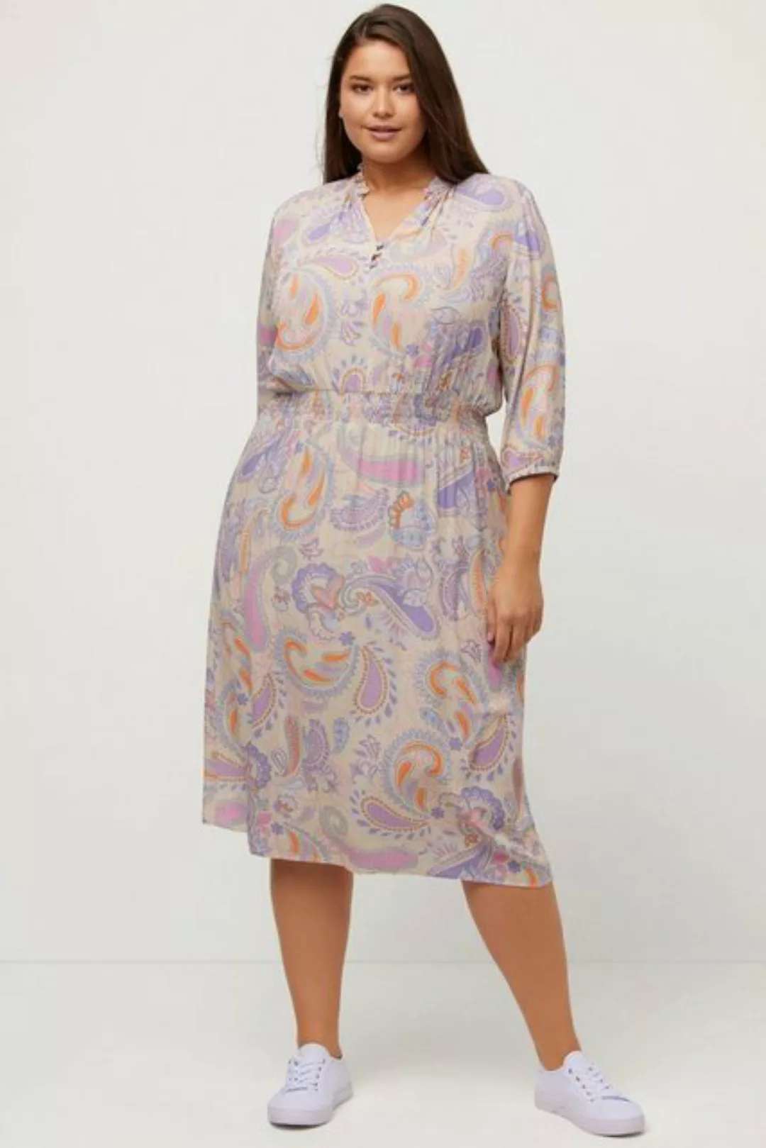 Ulla Popken Sommerkleid Kleid Paisley A-Linie Stehkragen 3/4-Arm günstig online kaufen