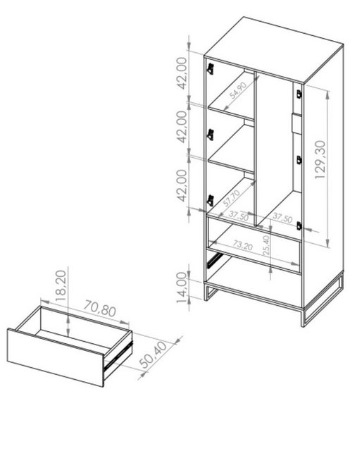 Compleo Kleiderschrank mit schubladen schmal MIO, zwei Türen, Loft Wohnzimm günstig online kaufen