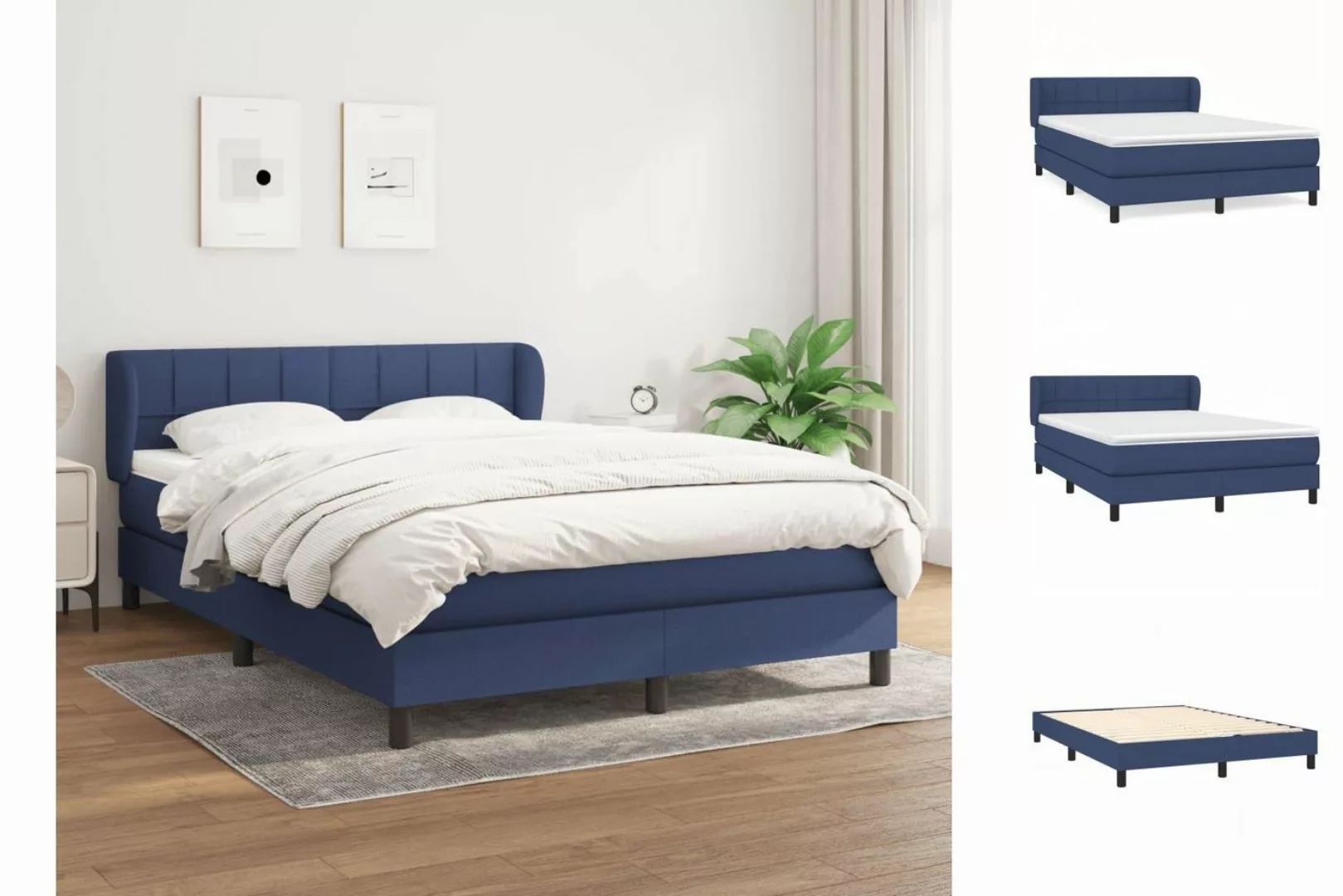 vidaXL Bettgestell Boxspringbett mit Matratze Blau 140x200 cm Stoff Bett Be günstig online kaufen