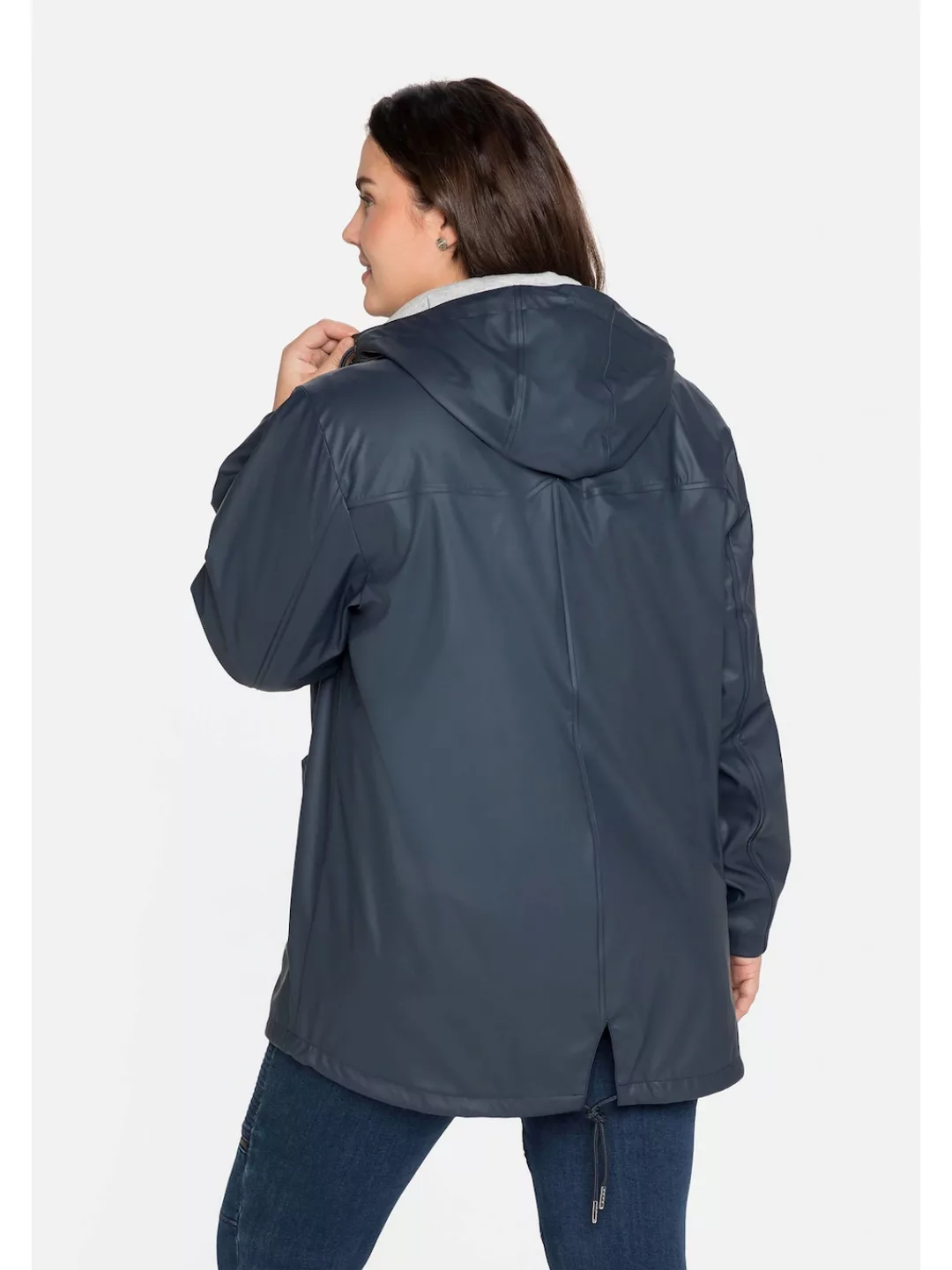 Sheego Regenjacke "Große Größen", mit Kapuze, mit Jerseyfutter, hinten läng günstig online kaufen