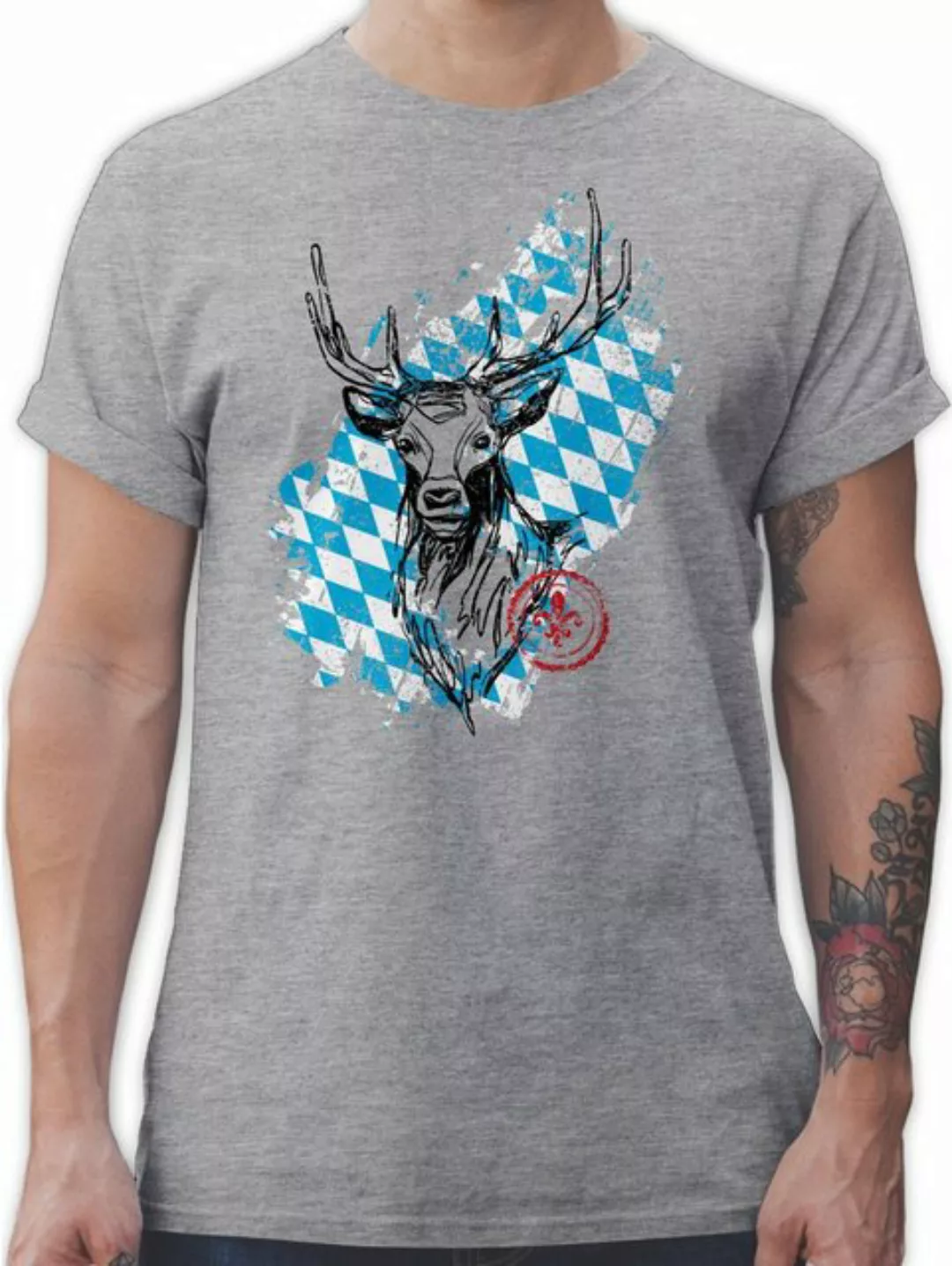 Shirtracer T-Shirt Hirsch mit bayrischem Wappen Mode für Oktoberfest Herren günstig online kaufen